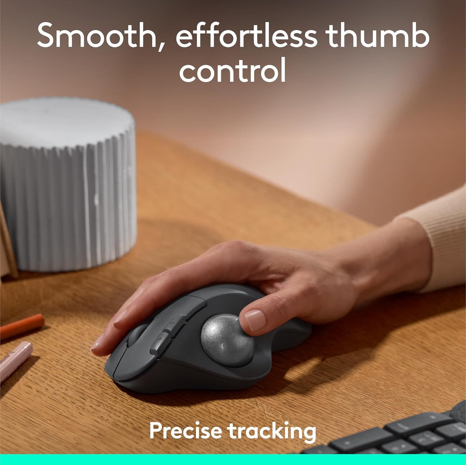 image:imageLogitech Ergo M575S Wireless Trackball Mouse Wireless Ergonomic Mouse with Bluetooth and Encrypted Dongle Comfortable Thumb Control Precise and Smooth Tracking for PCMac Black Silver BallBlack Silver Ball