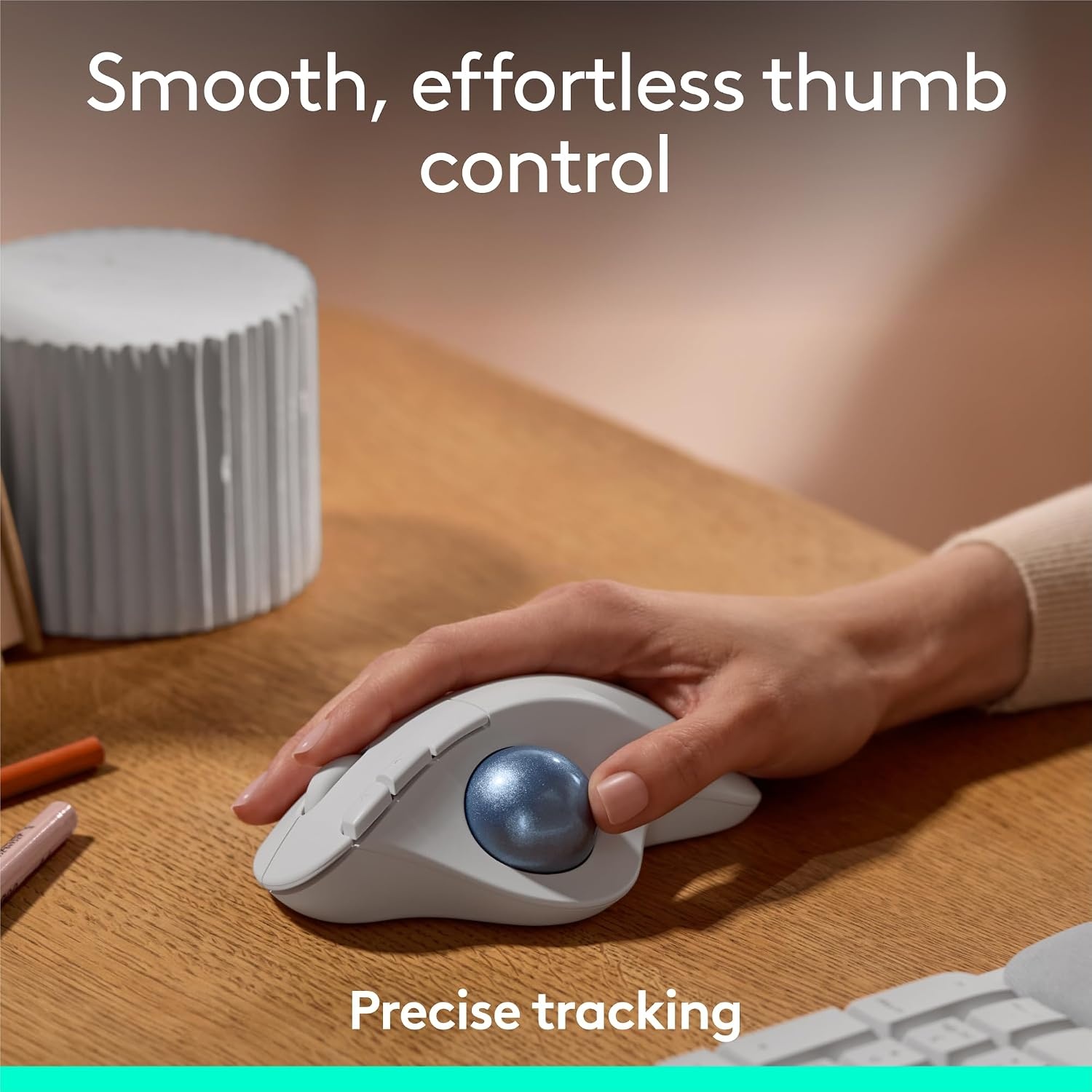 image:imageLogitech Ergo M575S Wireless Trackball Mouse Wireless Ergonomic Mouse with Bluetooth and Encrypted Dongle Comfortable Thumb Control Precise and Smooth Tracking for PCMac Black Silver BallWhite Blue Ball