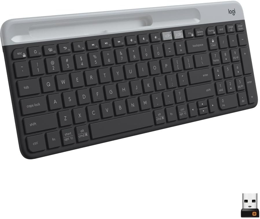 image:imageLogitech K585 MultiDevice Slim Wireless Keyboard Builtin Cradle for Device for Laptop Tablet Desktop Smartphone WinMac BluetoothReceiver Compact Easy Switch 24 Month Battery RoseGraphite