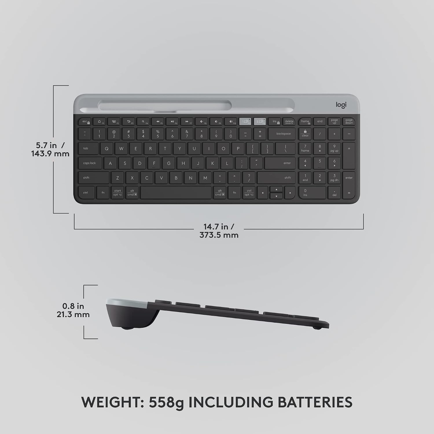image:imageLogitech K585 MultiDevice Slim Wireless Keyboard Builtin Cradle for Device for Laptop Tablet Desktop Smartphone WinMac BluetoothReceiver Compact Easy Switch 24 Month Battery RoseGraphite