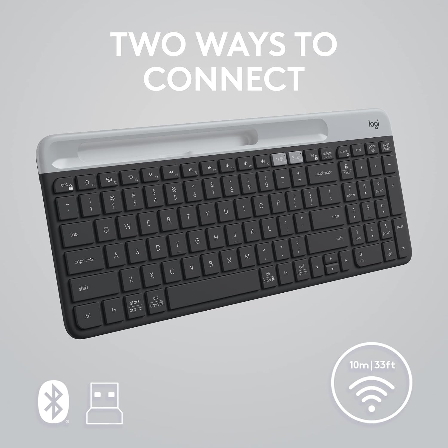image:imageLogitech K585 MultiDevice Slim Wireless Keyboard Builtin Cradle for Device for Laptop Tablet Desktop Smartphone WinMac BluetoothReceiver Compact Easy Switch 24 Month Battery RoseGraphite