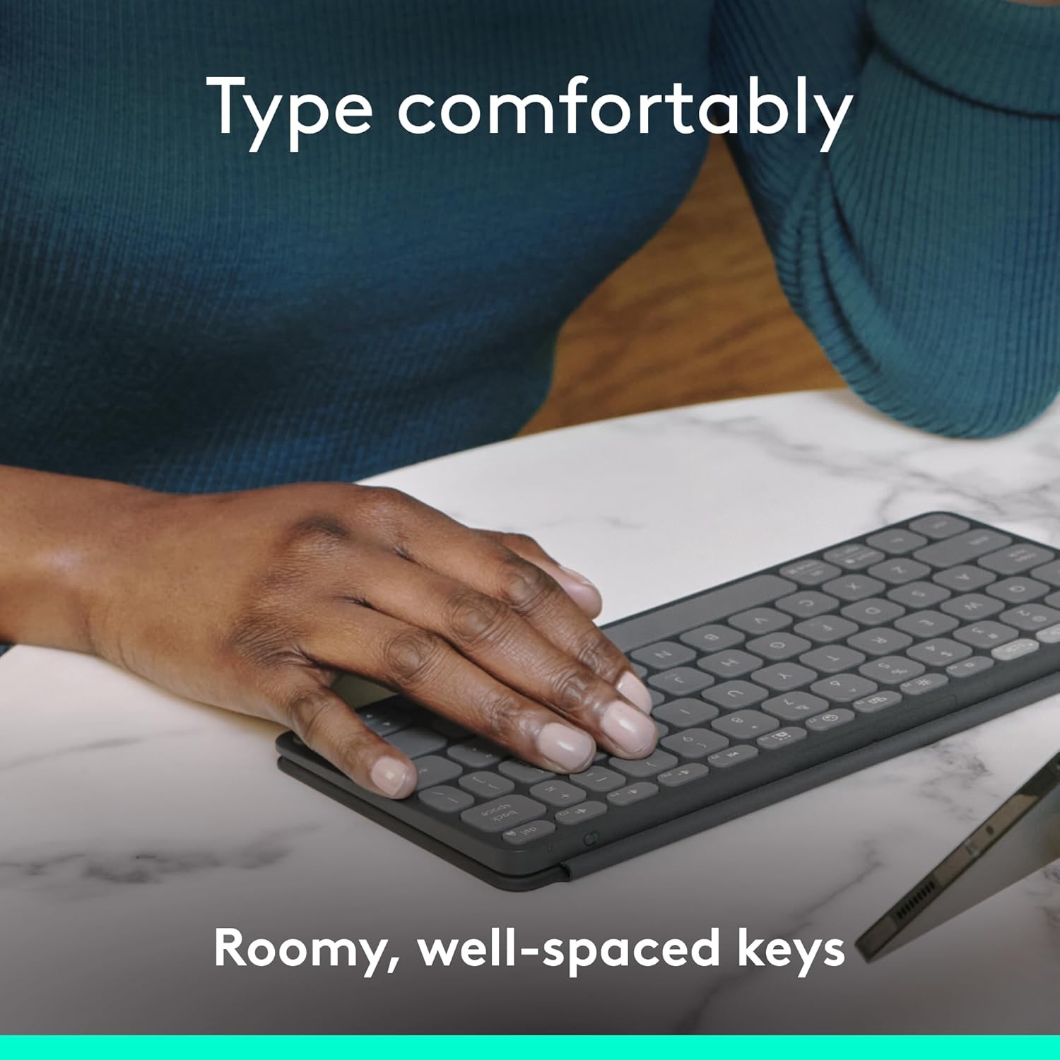 image:imageLogitech KeystoGo 2 Portable Bluetooth Keyboard for Tablet with Builtin Cover Slim and Compact Wireless Keyboard for Windows Android Linux iPad iPhone Mac Apple TV Pale GreyGraphite