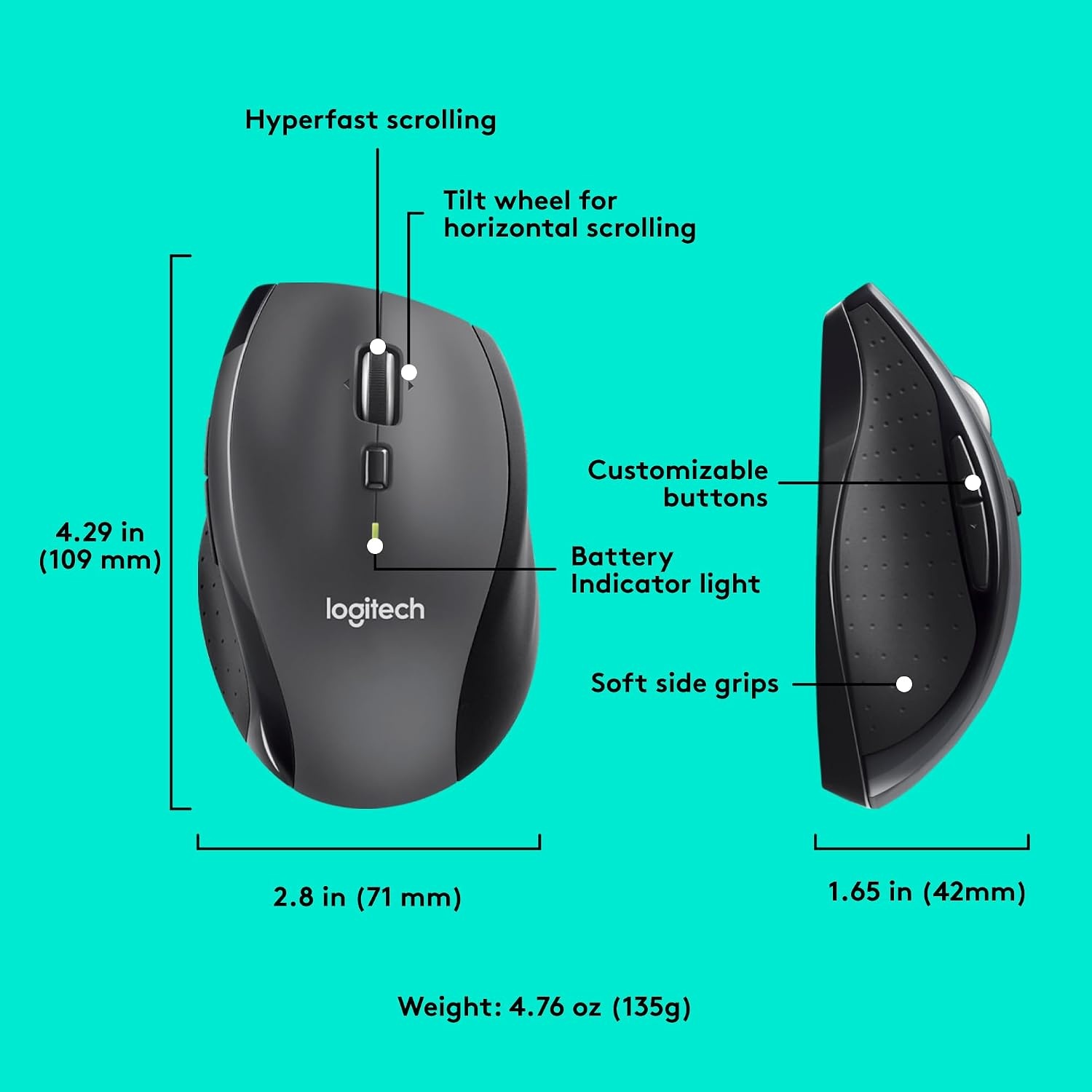image:imageLogitech M720 Triathlon MultiDevice Wireless Mouse Bluetooth USB Unifying Receiver 1000 DPI 6 Programmable Buttons 2Year Battery Compatible with Laptop PC Mac iPadOS BlackM705