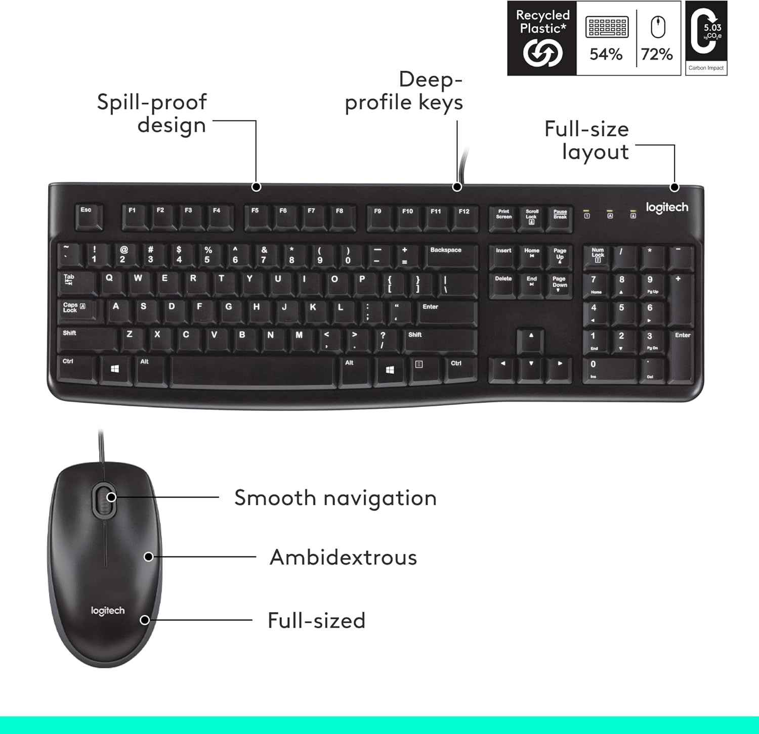 image:imageLogitech MK120 Wired Keyboard and Mouse Combo for Windows Optical Wired Mouse FullSize Keyboard USB PlugandPlay Compatible with PC Laptop Black