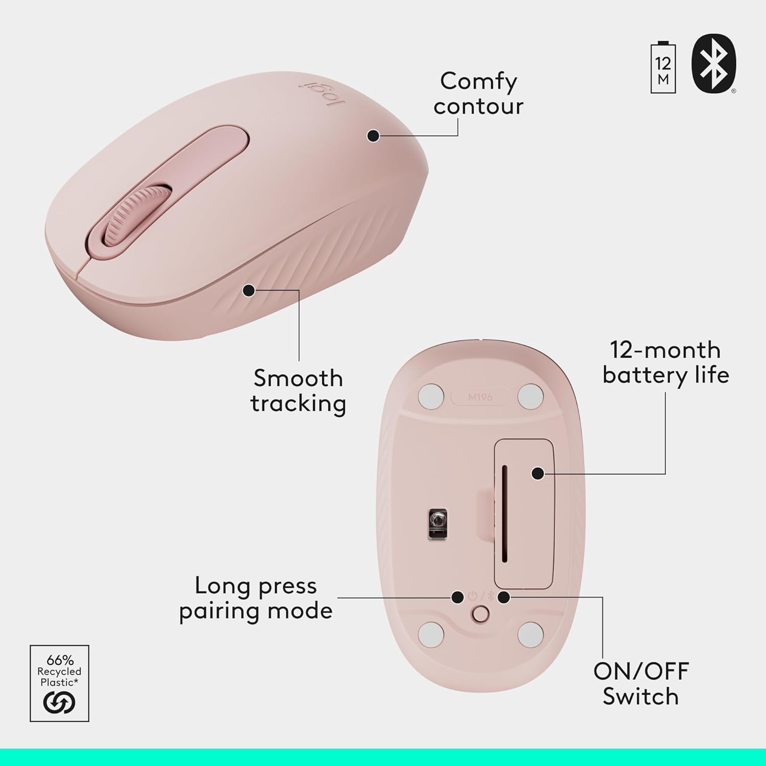 image:imageLogitech MK250 Bluetooth Wireless Mouse and Keyboard Combo Fast amp Easy Connectivity Compact Wireless Keyboard Ambidextrous Mouse Durable Build WindowsMacOS RoseRose