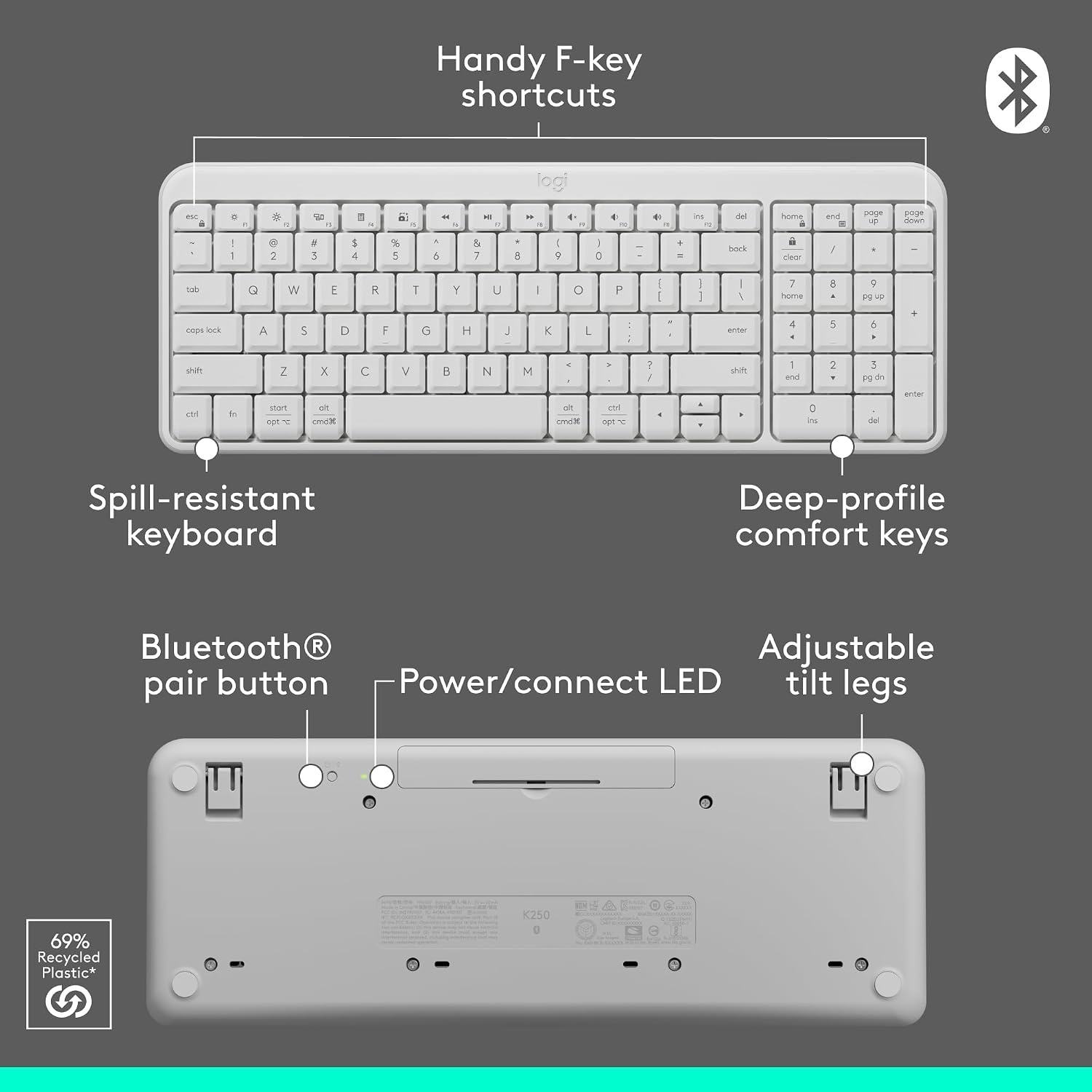 image:imageLogitech MK250 Bluetooth Wireless Mouse and Keyboard Combo Fast amp Easy Connectivity Compact Wireless Keyboard Ambidextrous Mouse Durable Build WindowsMacOS RoseWhite