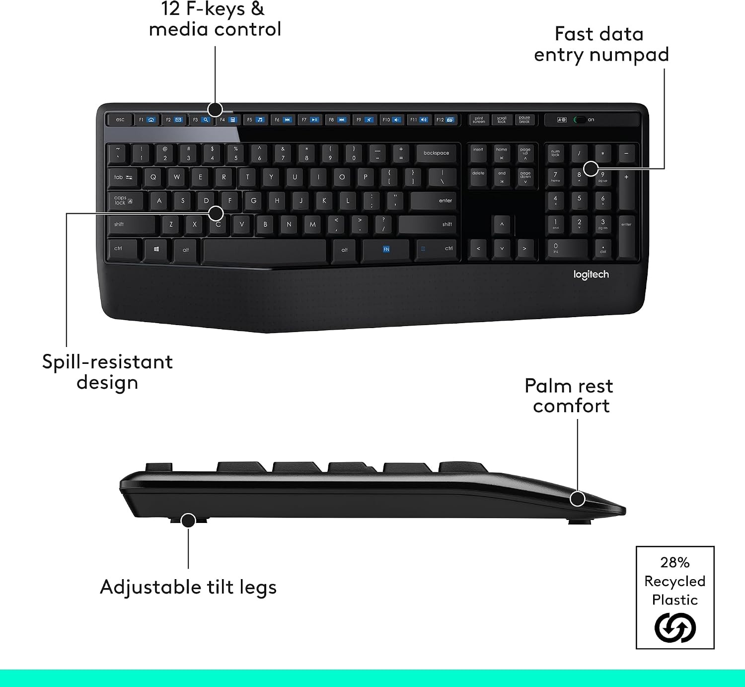 image:imageLogitech MK345 Wireless Keyboard and Mouse Combo with Palm Rest 24 GHz USB Receiver Compatible with PC Laptop BlackCombo