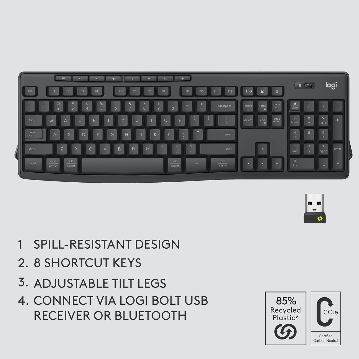 image:imageLogitech MK370 Combo for Business Wireless FullSize Keyboard and Wireless Mouse Secure Logi Bolt USB Receiver Bluetooth Globally Certified WindowsMacChrome Linux GraphiteOne Size