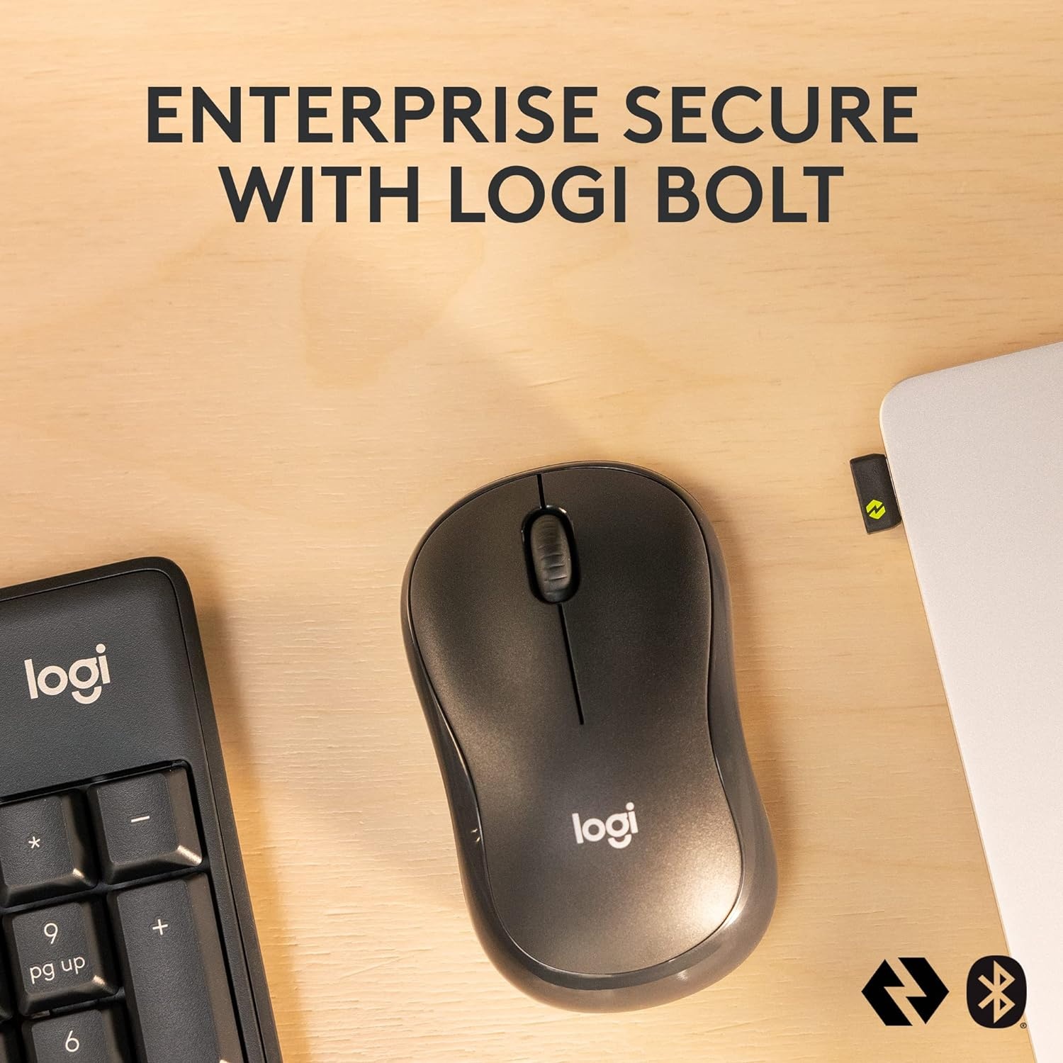 image:imageLogitech MK370 Combo for Business Wireless FullSize Keyboard and Wireless Mouse Secure Logi Bolt USB Receiver Bluetooth Globally Certified WindowsMacChrome Linux GraphiteOne Size