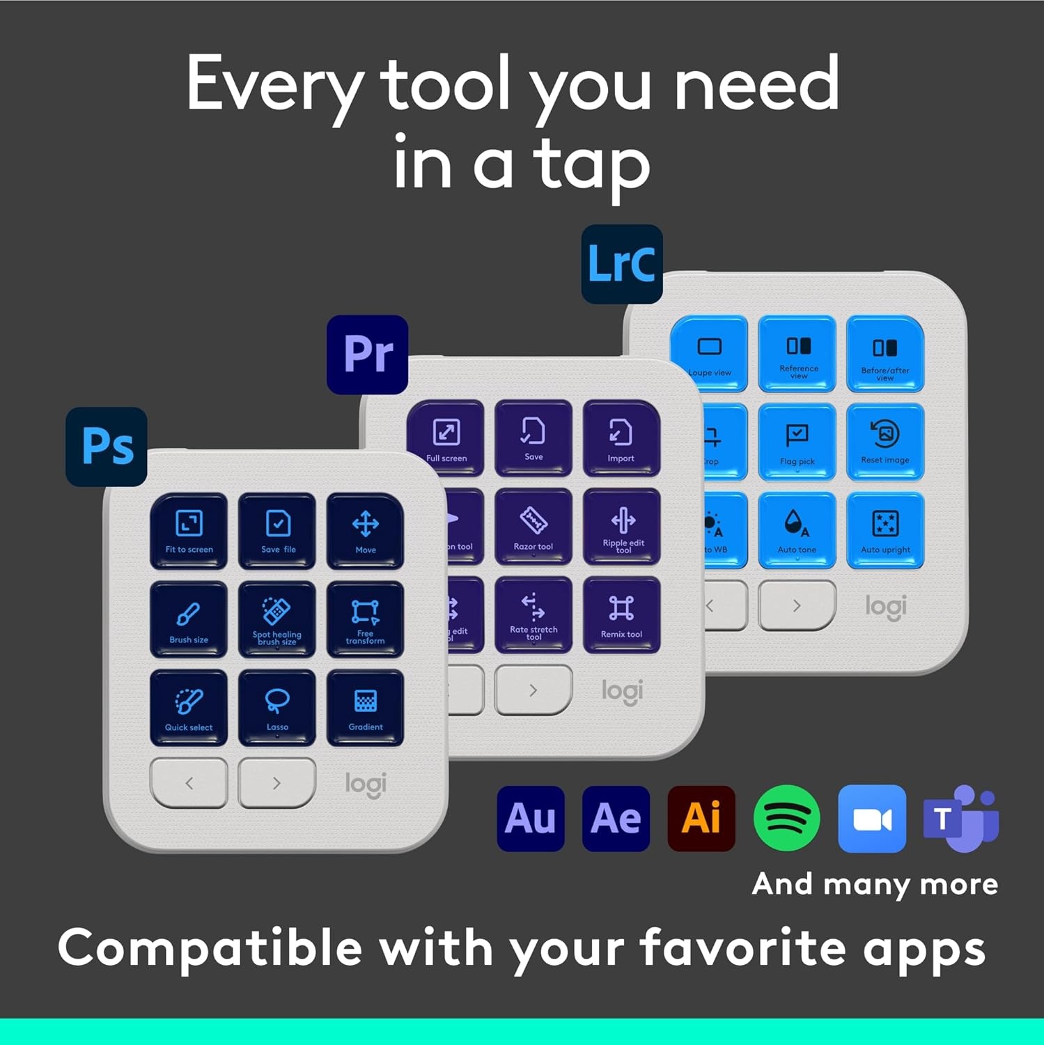 image:imageLogitech MX Creative Console 9 Customizable LCD Keys Stream Deck AccessoriesConnectivity Technology USBC Control Dial for Graphic Design Zoom Spotify Graphite 3Month Adobe Cloud MembershipPale Grey