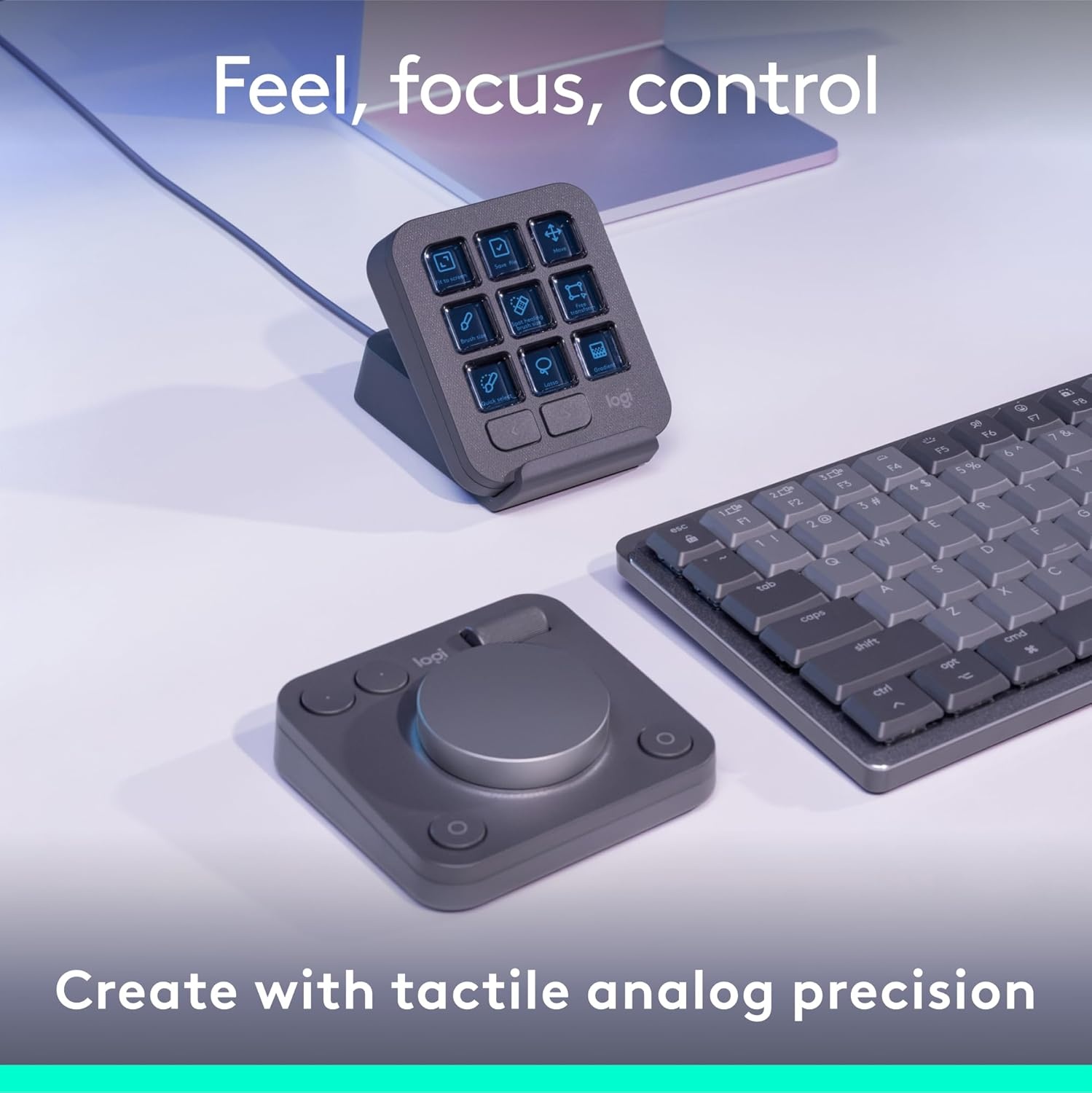 image:imageLogitech MX Creative Console 9 Customizable LCD Keys Stream Deck AccessoriesConnectivity Technology USBC Control Dial for Graphic Design Zoom Spotify Graphite 3Month Adobe Cloud MembershipGraphite