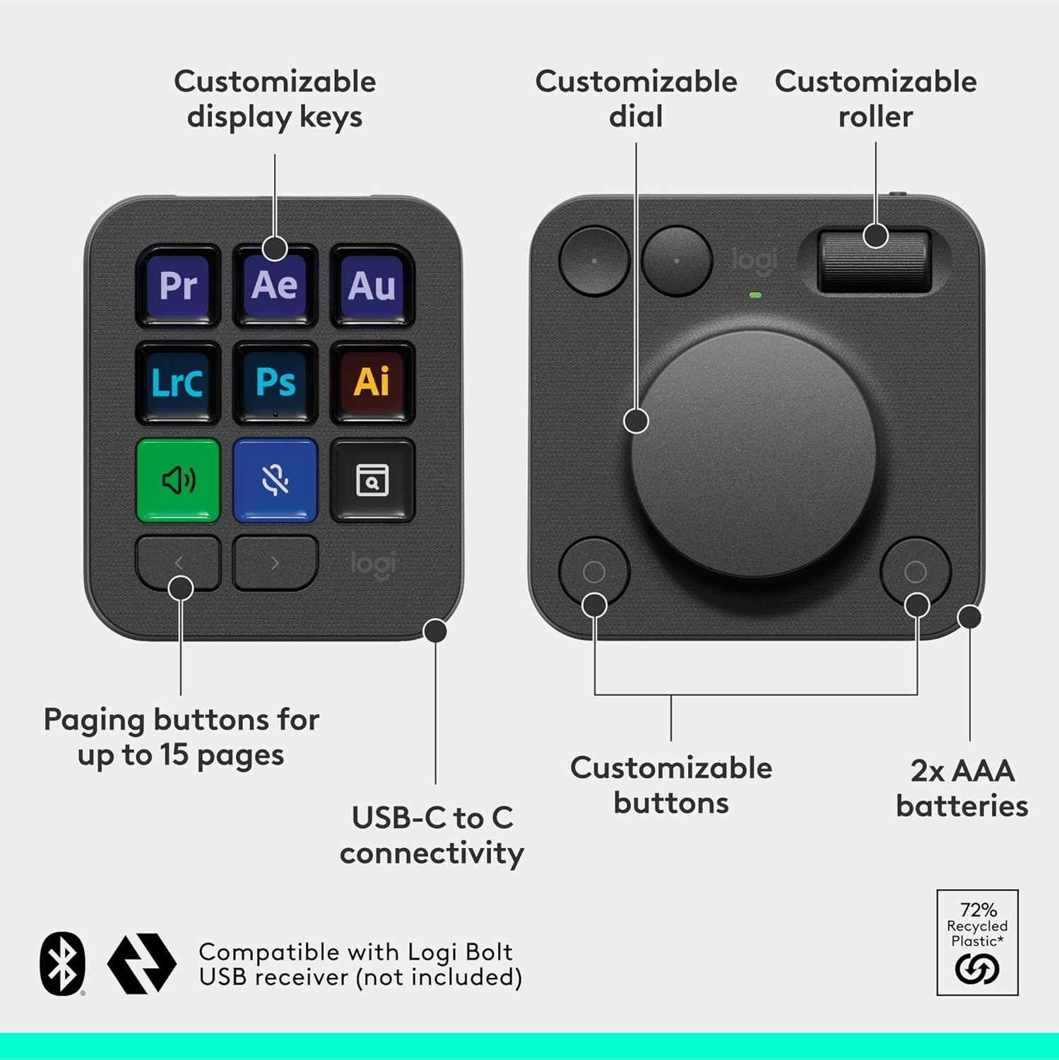 image:imageLogitech MX Creative Console 9 Customizable LCD Keys Stream Deck AccessoriesConnectivity Technology USBC Control Dial for Graphic Design Zoom Spotify Graphite 3Month Adobe Cloud MembershipGraphite