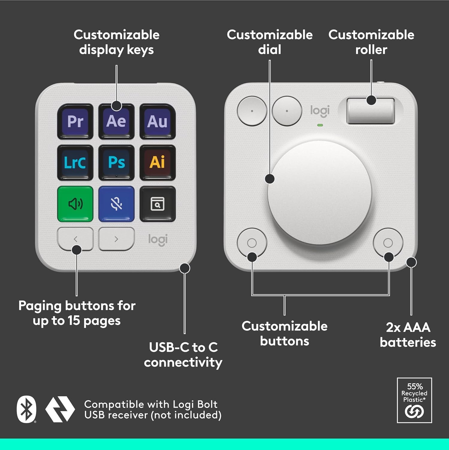 image:imageLogitech MX Creative Console 9 Customizable LCD Keys Stream Deck AccessoriesConnectivity Technology USBC Control Dial for Graphic Design Zoom Spotify Graphite 3Month Adobe Cloud MembershipPale Grey