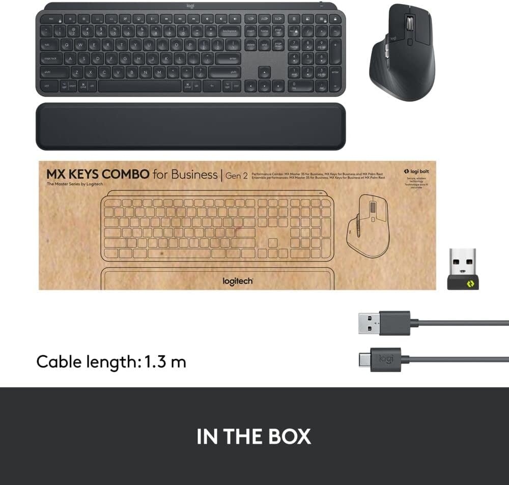 image:imageLogitech MX Keys Combo for Business Gen 2 Full Size Wireless Keyboard and Wireless Mouse with Keyboard Palm Rest Bluetooth Logi Bolt Quiet Clicks WindowsMacChromeLinux Graphite