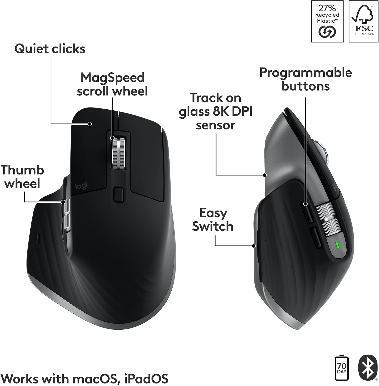 image:imageLogitech MX Keys S for Mac Wireless Keyboard Fluid Precise LaptopLike Typing Programmable Keys Backlit Bluetooth USB C Rechargeable for MacBook Pro MacBook Air iMac iPad Pale GreySpace Grey