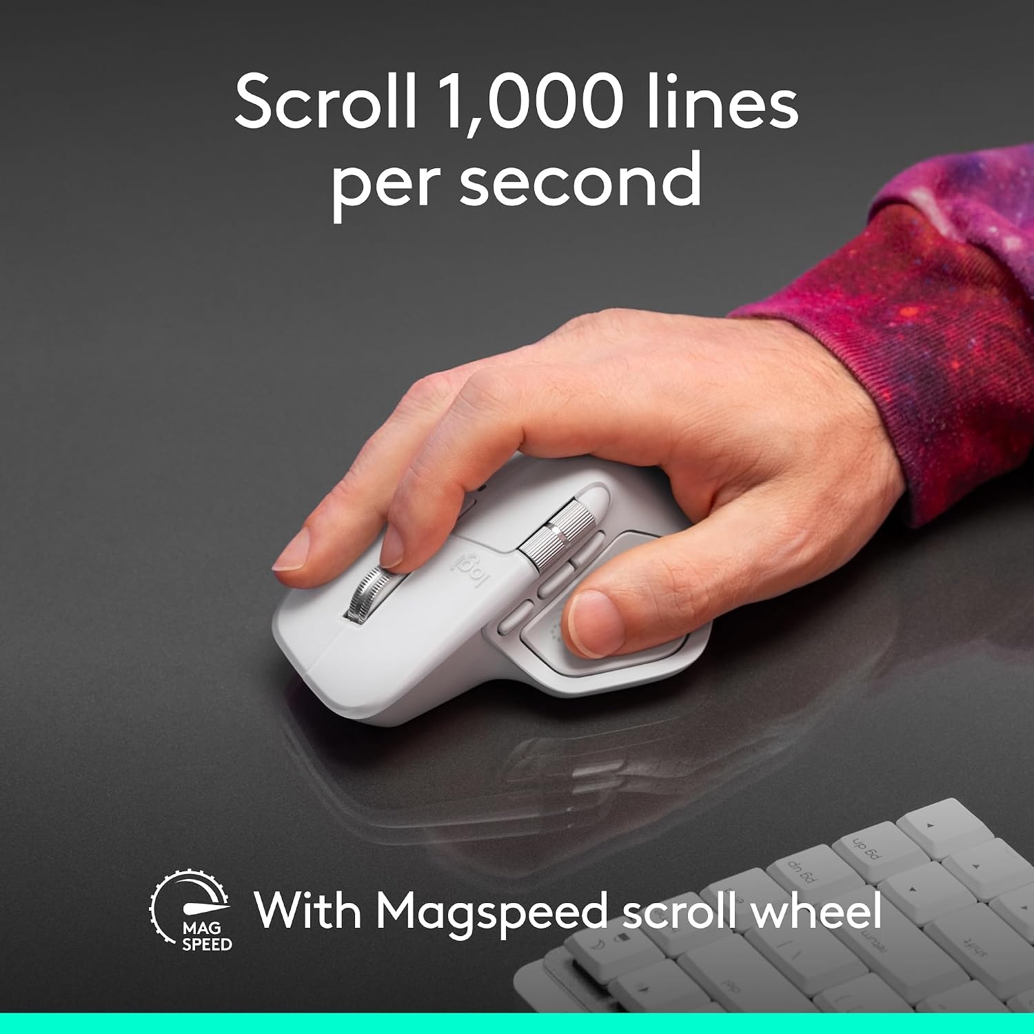 image:imageLogitech MX Master 4 for Mac Ergonomic Bluetooth Mouse with Advanced Performance Haptic Feedback UltraFast Scrolling USBC Charging MacOS iPadOS Windows White SilverSpace Black
