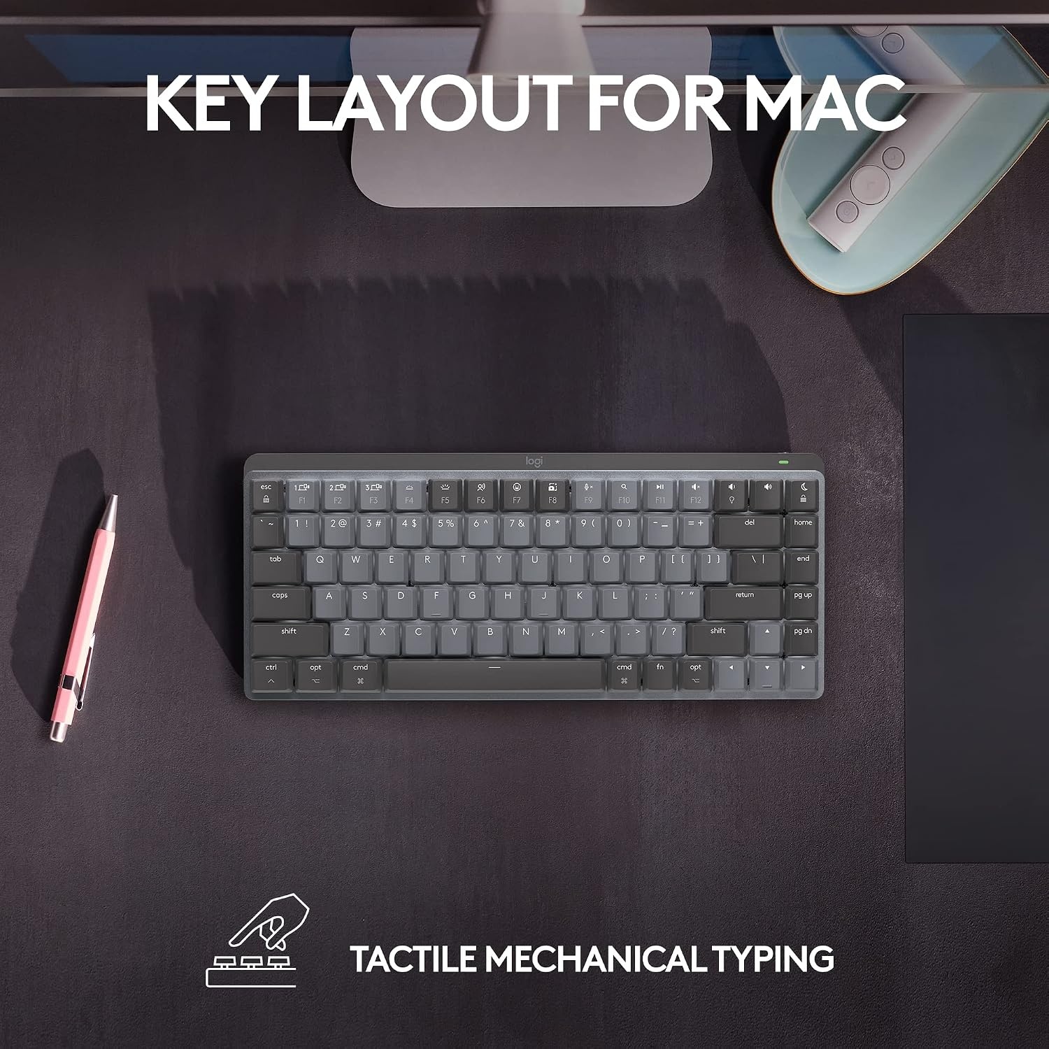 image:imageLogitech MX Mechanical Mini for Mac Wireless Illuminated Keyboard LowProfile Performance Switches Tactile Quiet Keys Backlit Bluetooth USBC Apple iPad Space GreySpace Grey