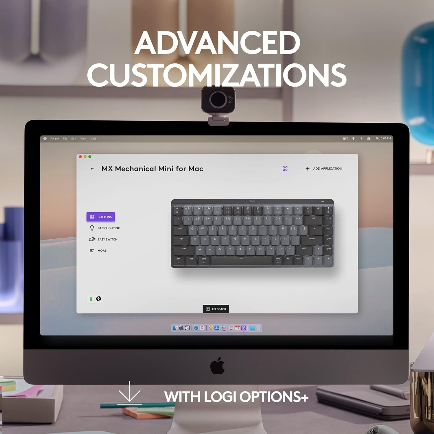 image:imageLogitech MX Mechanical Mini for Mac Wireless Illuminated Keyboard LowProfile Performance Switches Tactile Quiet Keys Backlit Bluetooth USBC Apple iPad Space GreySpace Grey