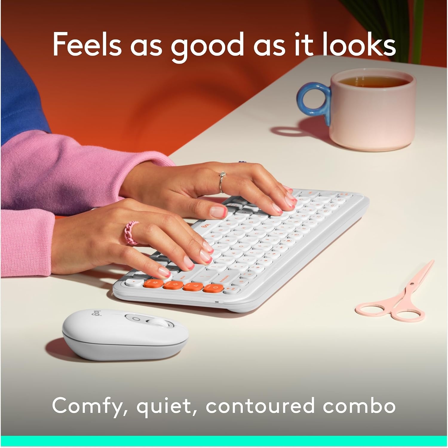 image:imageLogitech POP ICON Combo Wireless Bluetooth Keyboard and Mouse Comfortable Typing programmable Keys and Buttons Quiet clicks EasySwitch up to 3 Devices LilacWhite Orange