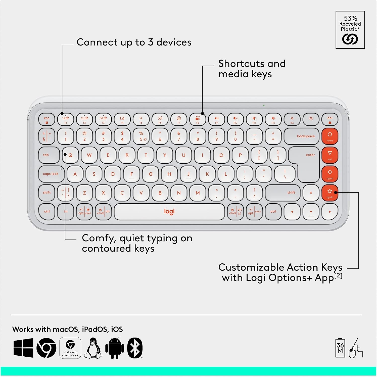 image:imageLogitech POP ICON Combo Wireless Bluetooth Keyboard and Mouse Comfortable Typing programmable Keys and Buttons Quiet clicks EasySwitch up to 3 Devices LilacWhite Orange