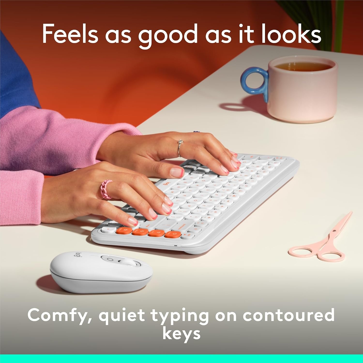 image:imageLogitech POP ICON Combo Wireless Bluetooth Keyboard and Mouse Comfortable Typing programmable Keys and Buttons Quiet clicks EasySwitch up to 3 Devices LilacWhite Orange