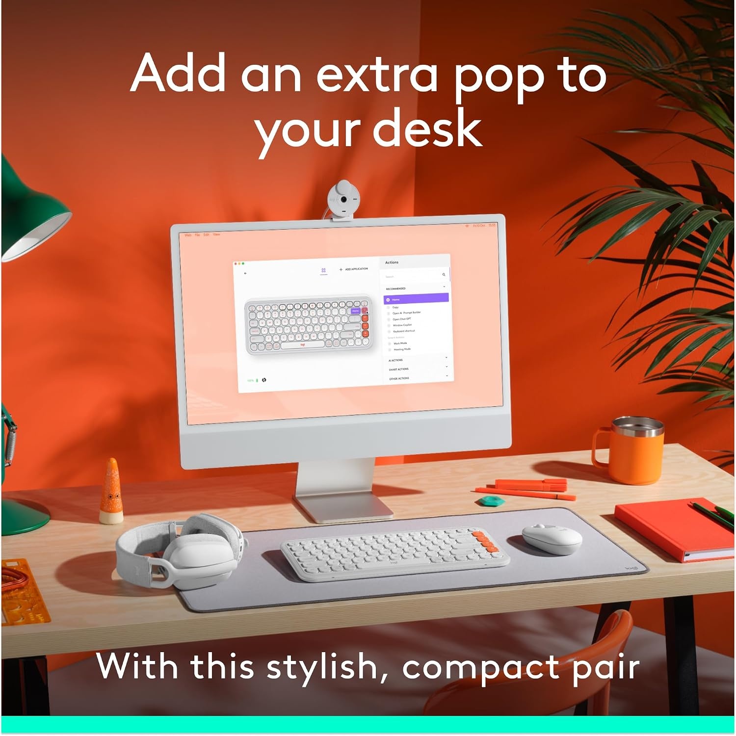 image:imageLogitech POP ICON Combo Wireless Bluetooth Keyboard and Mouse Comfortable Typing programmable Keys and Buttons Quiet clicks EasySwitch up to 3 Devices LilacWhite Orange