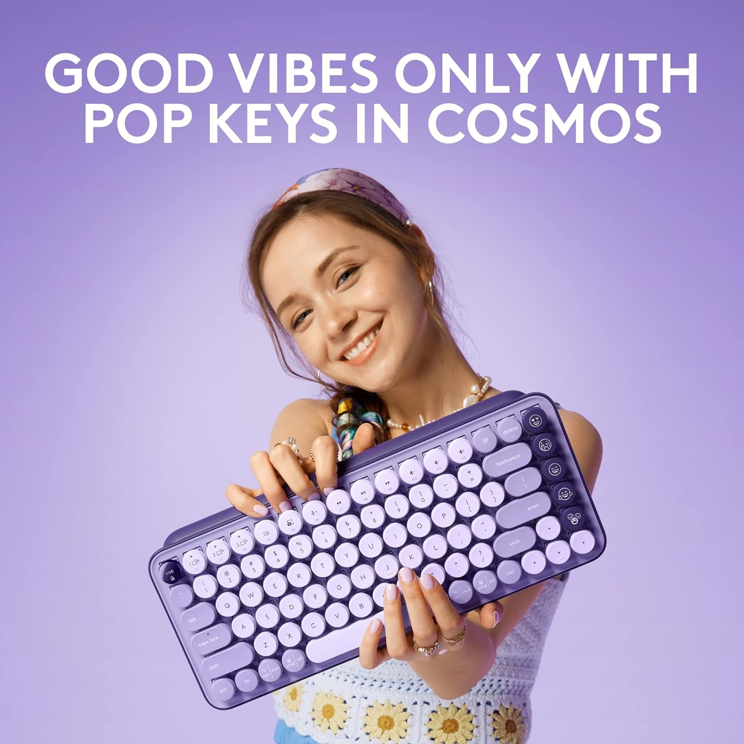 image:imageLogitech POP Keys Mechanical Wireless Keyboard with Customizable Emoji Keys Durable Compact Design Bluetooth or USB Connectivity MultiDevice OS Compatible Heartbreaker RoseCosmos