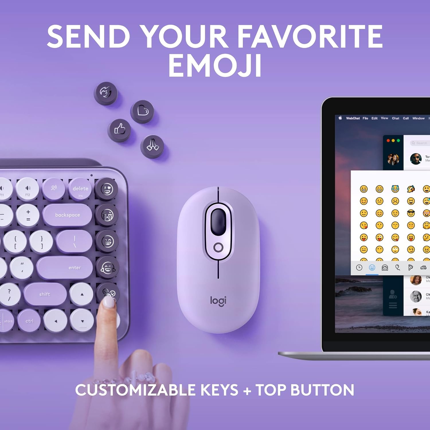 image:imageLogitech POP Keys Mechanical Wireless Keyboard with Customizable Emoji Keys Durable Compact Design Bluetooth or USB Connectivity MultiDevice OS Compatible Heartbreaker RoseCosmos