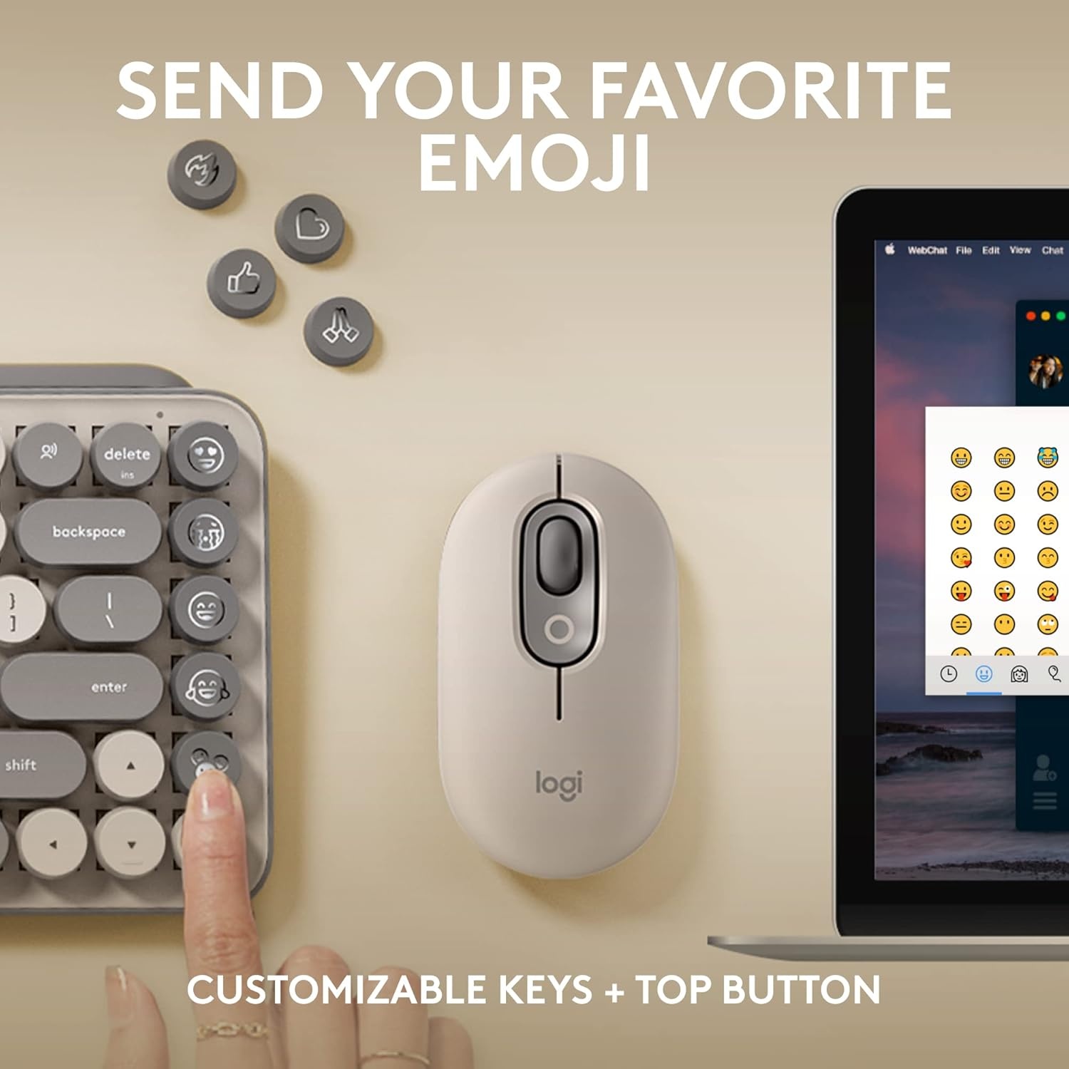 image:imageLogitech POP Keys Mechanical Wireless Keyboard with Customizable Emoji Keys Durable Compact Design Bluetooth or USB Connectivity MultiDevice OS Compatible Heartbreaker RoseMist