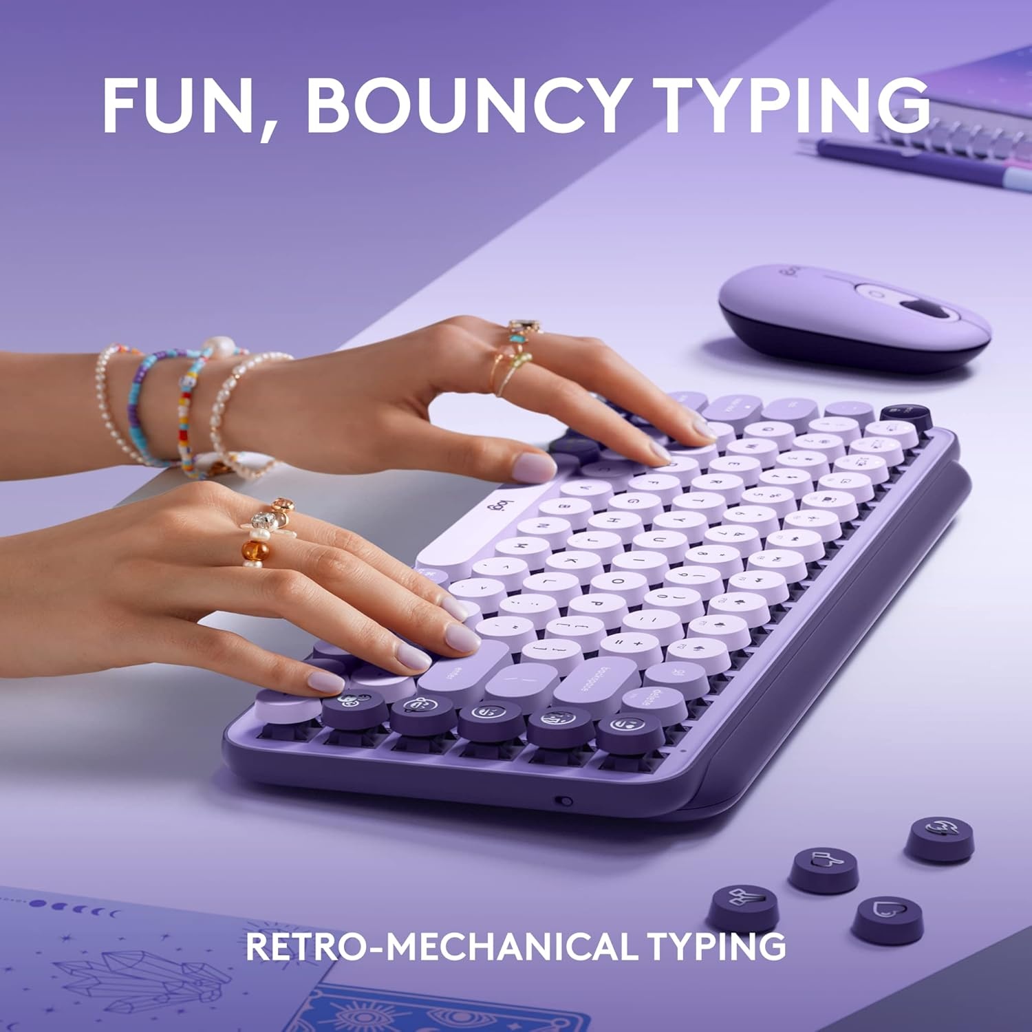 image:imageLogitech POP Keys Mechanical Wireless Keyboard with Customizable Emoji Keys Durable Compact Design Bluetooth or USB Connectivity MultiDevice OS Compatible Heartbreaker RoseCosmos