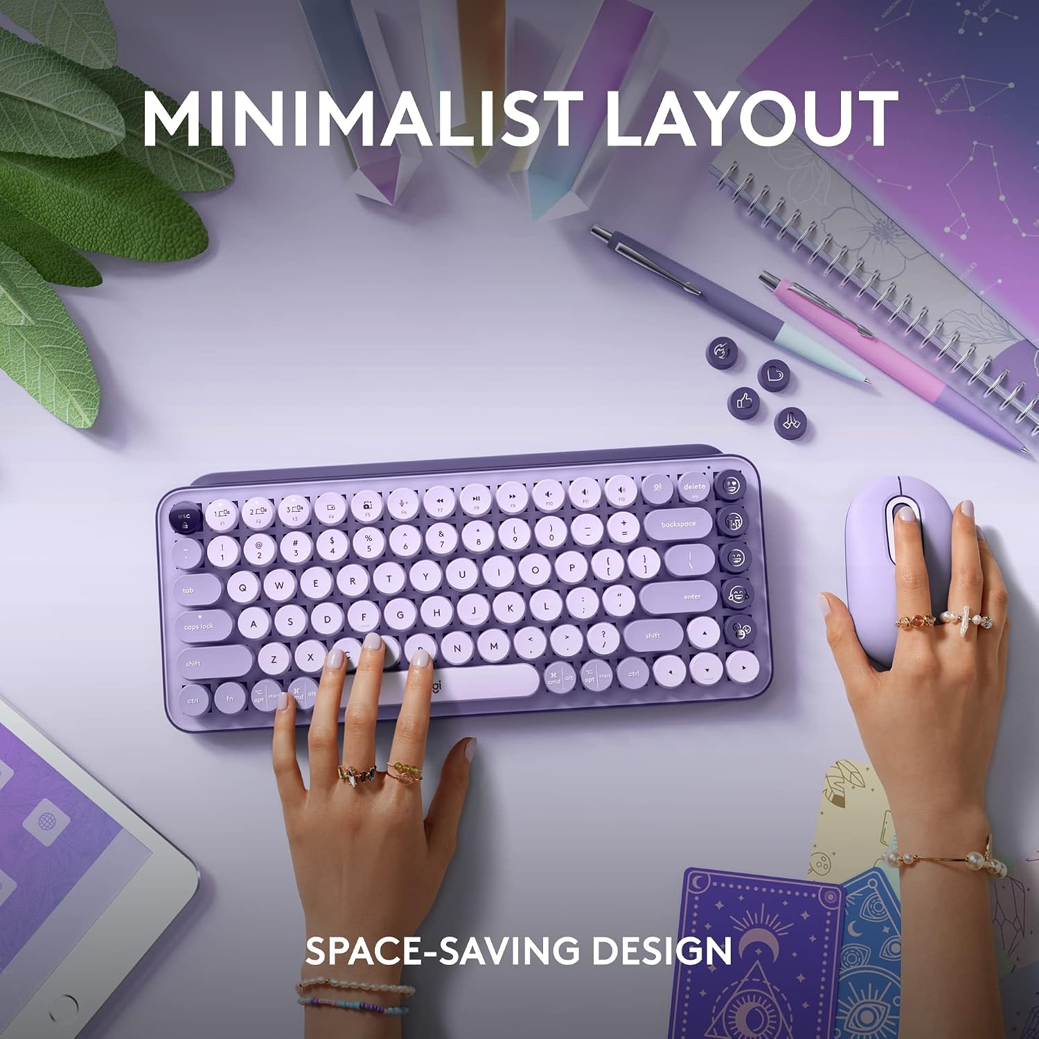 image:imageLogitech POP Keys Mechanical Wireless Keyboard with Customizable Emoji Keys Durable Compact Design Bluetooth or USB Connectivity MultiDevice OS Compatible Heartbreaker RoseCosmos