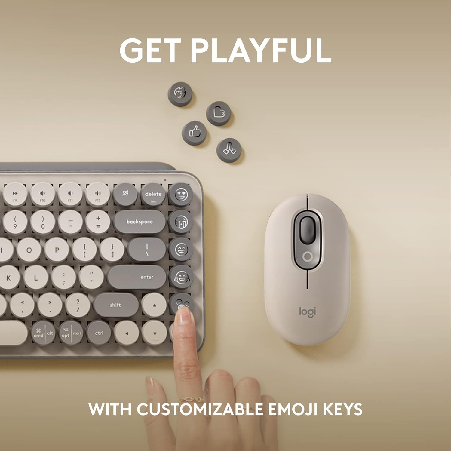 image:imageLogitech POP Keys Mechanical Wireless Keyboard with Customizable Emoji Keys Durable Compact Design Bluetooth or USB Connectivity MultiDevice OS Compatible Heartbreaker RoseMist