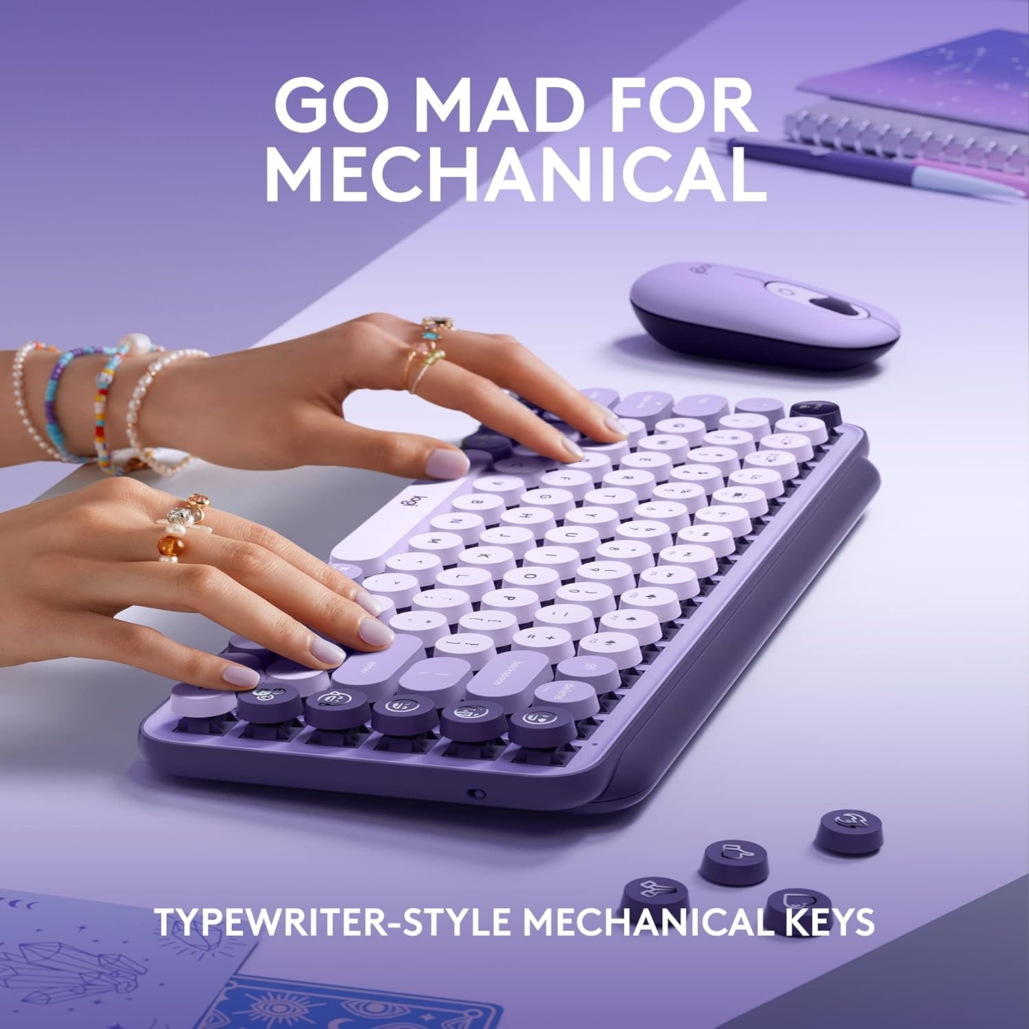 image:imageLogitech POP Keys Mechanical Wireless Keyboard with Customizable Emoji Keys Durable Compact Design Bluetooth or USB Connectivity MultiDevice OS Compatible Heartbreaker RoseCosmos