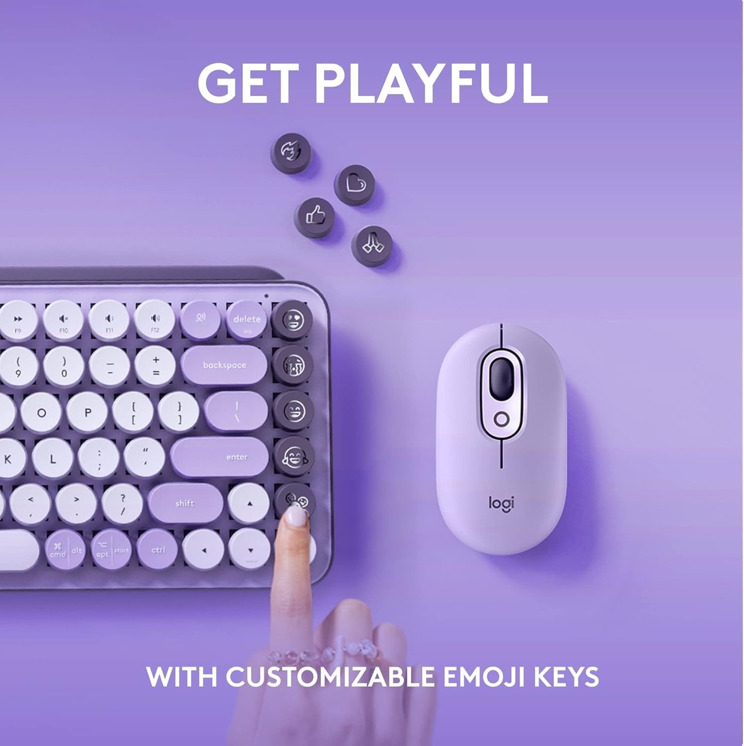 image:imageLogitech POP Keys Mechanical Wireless Keyboard with Customizable Emoji Keys Durable Compact Design Bluetooth or USB Connectivity MultiDevice OS Compatible Heartbreaker RoseCosmos