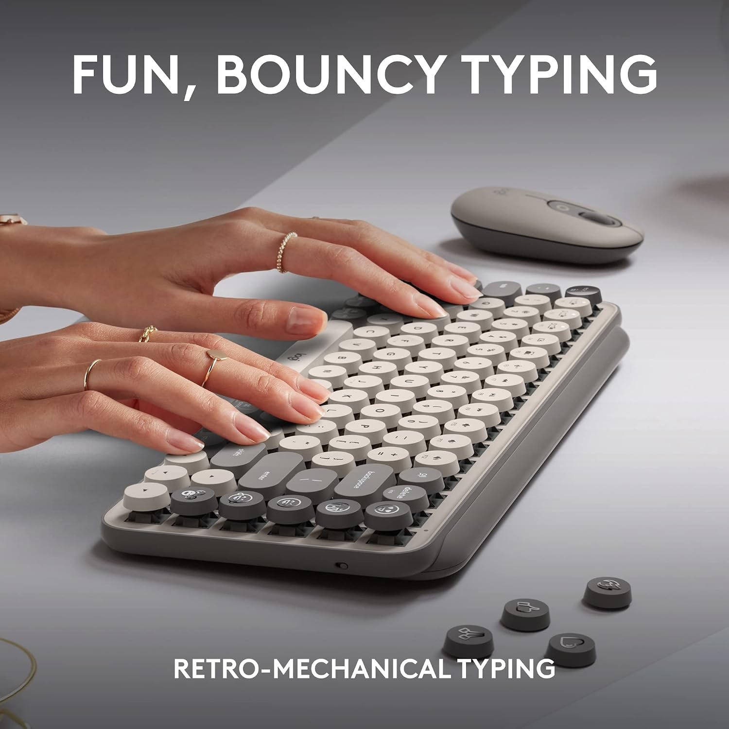 image:imageLogitech POP Keys Mechanical Wireless Keyboard with Customizable Emoji Keys Durable Compact Design Bluetooth or USB Connectivity MultiDevice OS Compatible Heartbreaker RoseMist