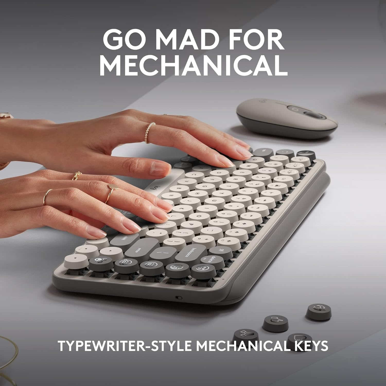 image:imageLogitech POP Keys Mechanical Wireless Keyboard with Customizable Emoji Keys Durable Compact Design Bluetooth or USB Connectivity MultiDevice OS Compatible Heartbreaker RoseMist
