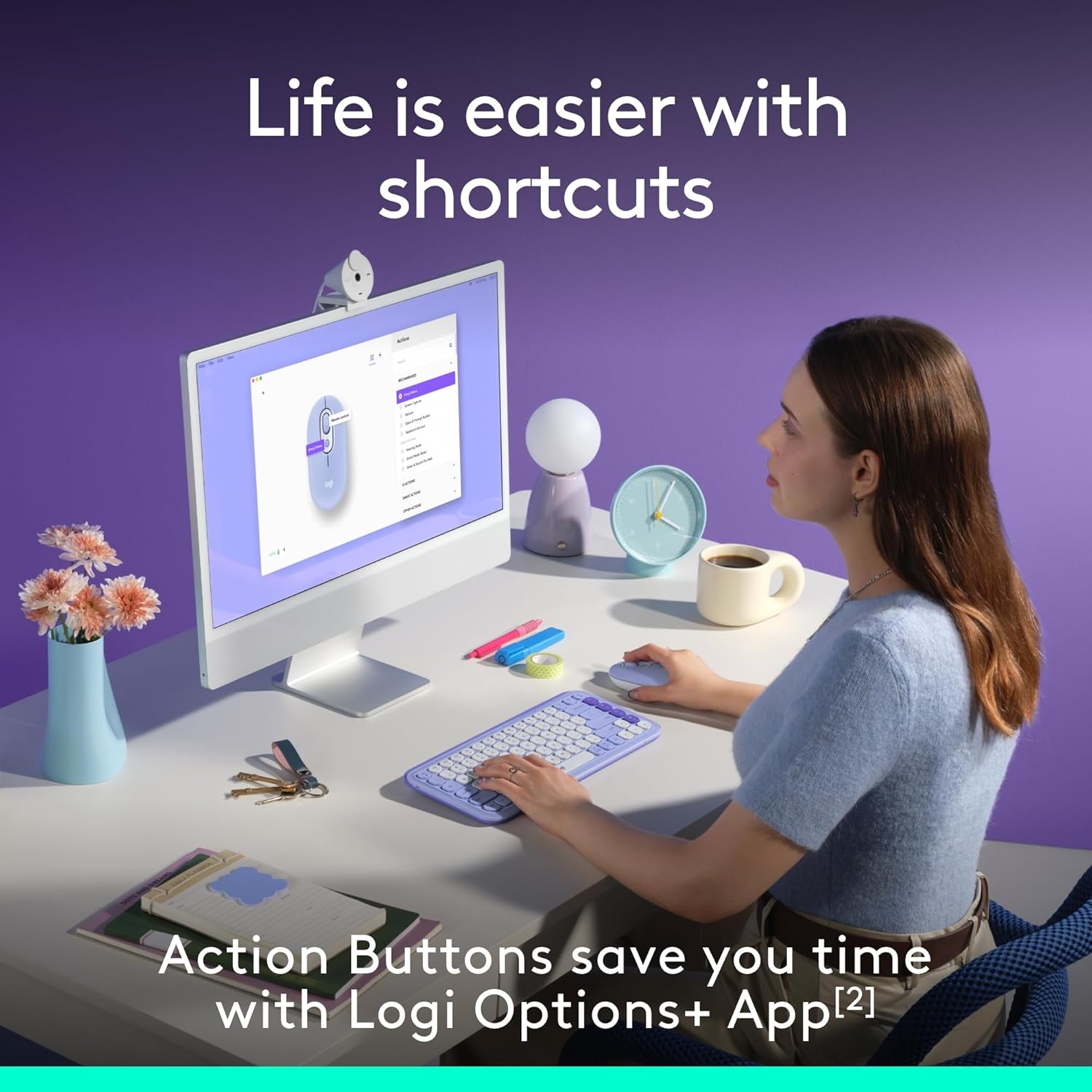 image:imageLogitech POP Mouse Compact and Portable Wireless Bluetooth Mouse with Programmable Buttons and Quiet Clicks EasySwitch Between up to 3 Devices Laptop Tablet PC OffWhiteLilac