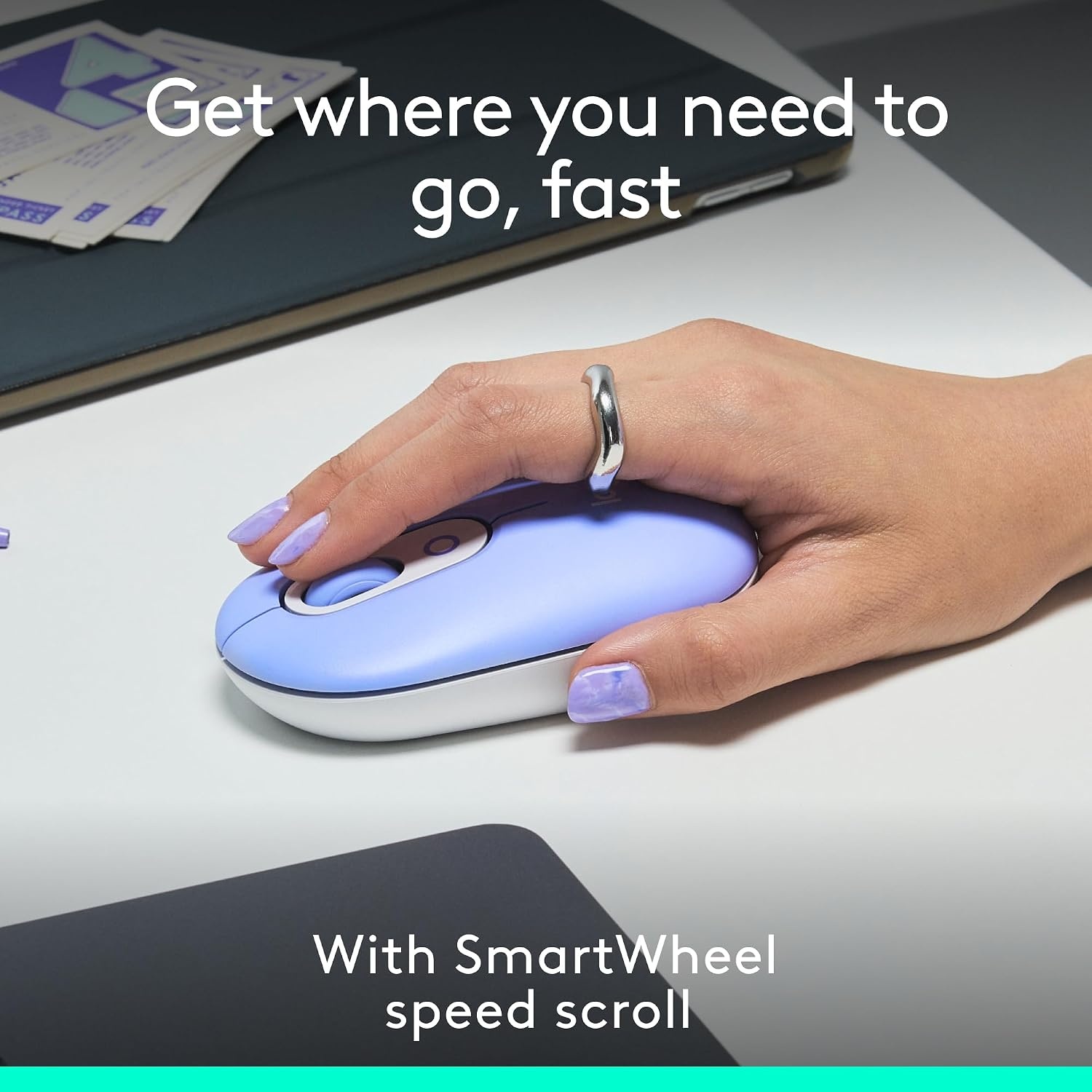 image:imageLogitech POP Mouse Compact and Portable Wireless Bluetooth Mouse with Programmable Buttons and Quiet Clicks EasySwitch Between up to 3 Devices Laptop Tablet PC OffWhiteLilac