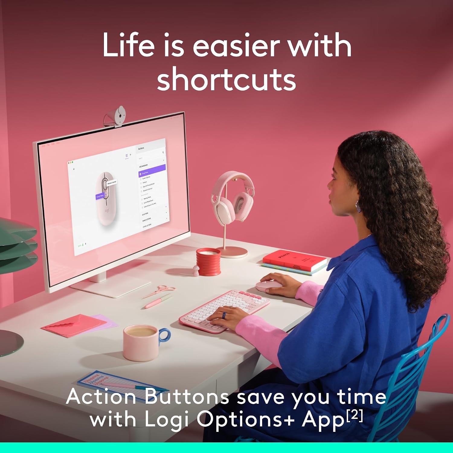 image:imageLogitech POP Mouse Compact and Portable Wireless Bluetooth Mouse with Programmable Buttons and Quiet Clicks EasySwitch Between up to 3 Devices Laptop Tablet PC OffWhiteRose