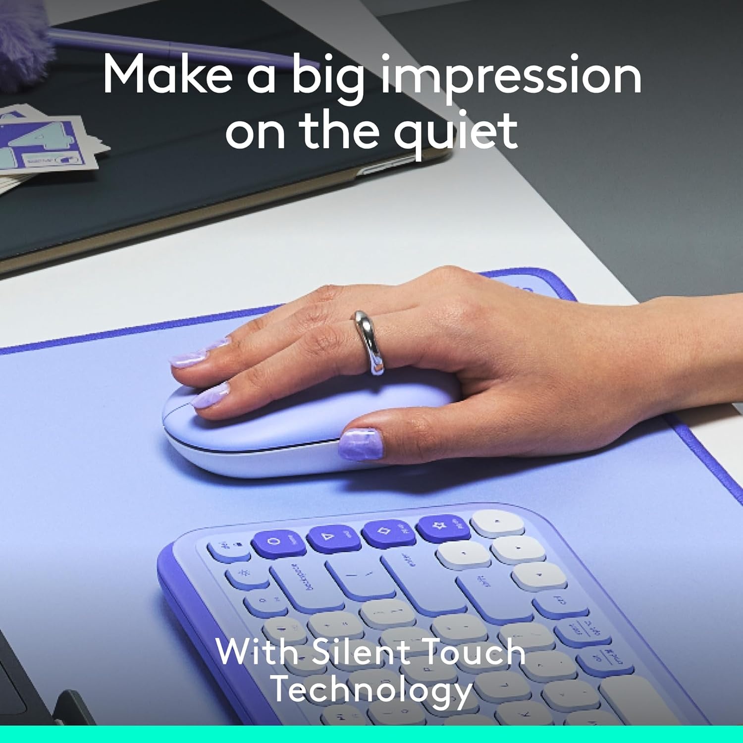 image:imageLogitech POP Mouse Compact and Portable Wireless Bluetooth Mouse with Programmable Buttons and Quiet Clicks EasySwitch Between up to 3 Devices Laptop Tablet PC OffWhiteLilac