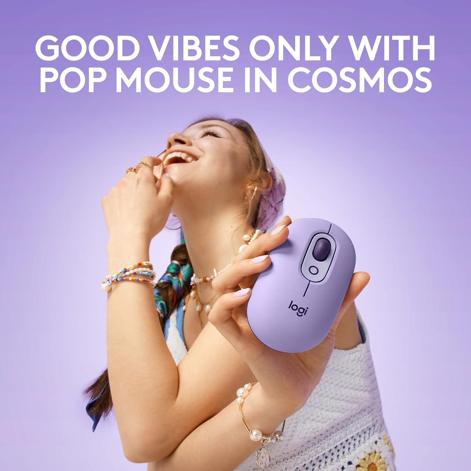 image:imageLogitech POP Mouse Compact and Portable Wireless Bluetooth Mouse with Programmable Buttons and Quiet Clicks EasySwitch Between up to 3 Devices Laptop Tablet PC OffWhiteCosmos