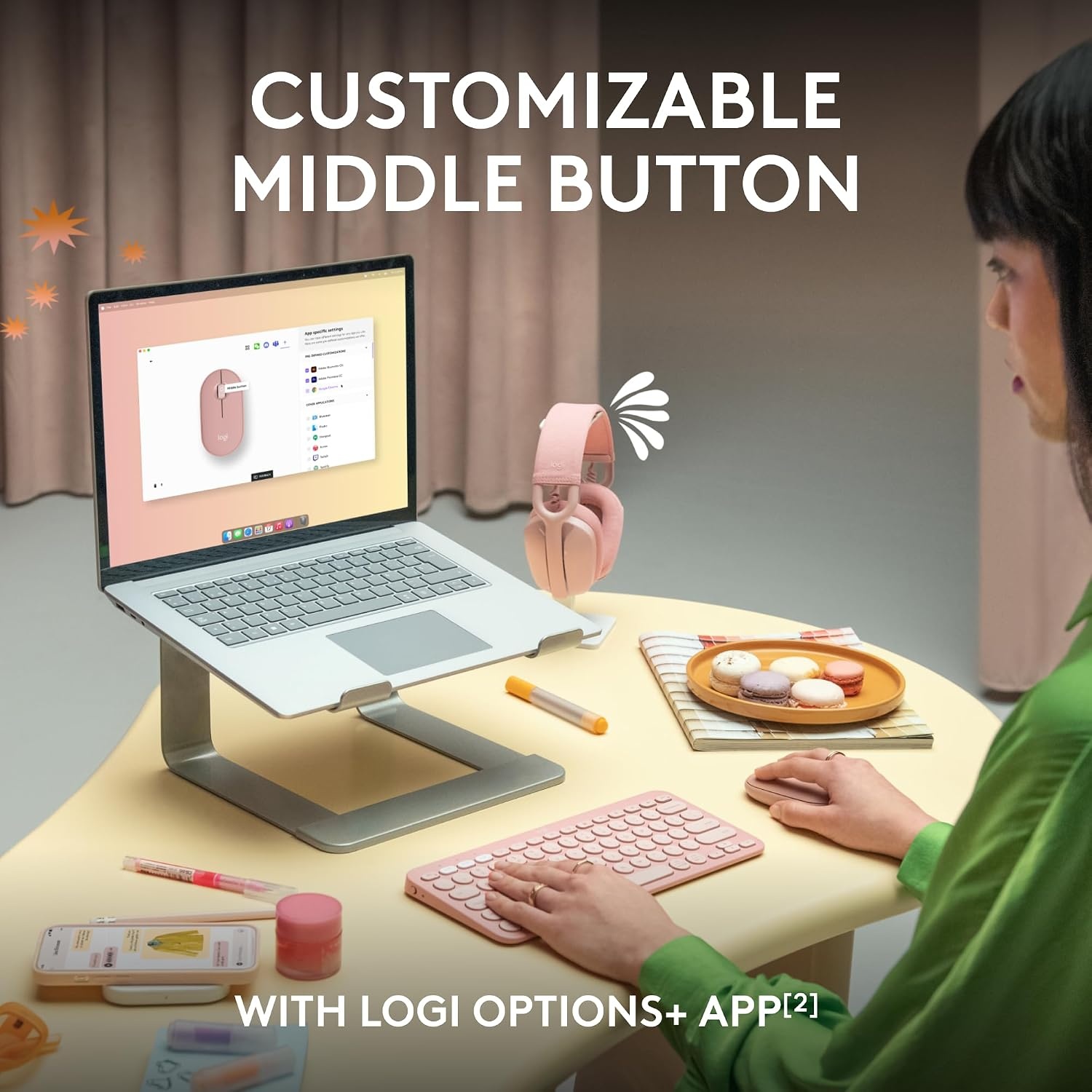 image:imageLogitech Pebble Mouse 2 M350s Slim Bluetooth Wireless Mouse Portable Lightweight Customizable Button Quiet Clicks EasySwitch for Windows macOS iPadOS Android Chrome OS Tonal RoseBlack