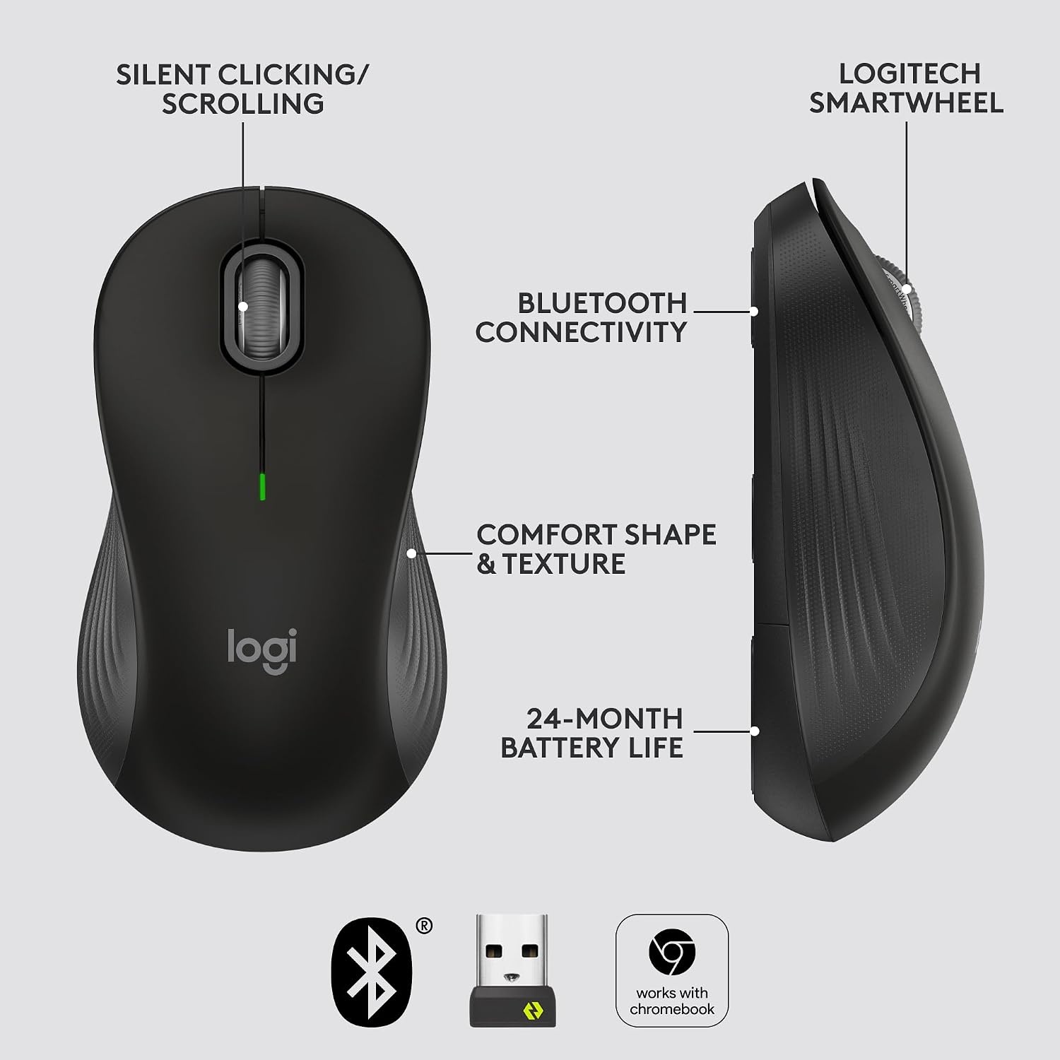 image:imageLogitech Signature M550 L Full Size Wireless Mouse for Large Sized Hands 2Year Battery Silent Clicks Bluetooth MultiDevice Compatibility BlueBlack