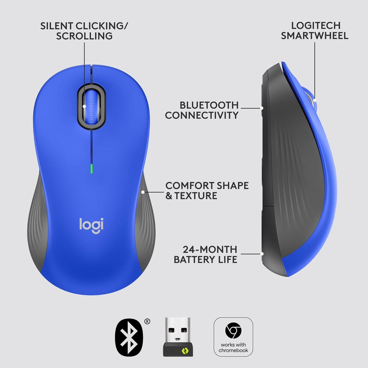 image:imageLogitech Signature M550 L Full Size Wireless Mouse for Large Sized Hands 2Year Battery Silent Clicks Bluetooth MultiDevice Compatibility BlueBlue