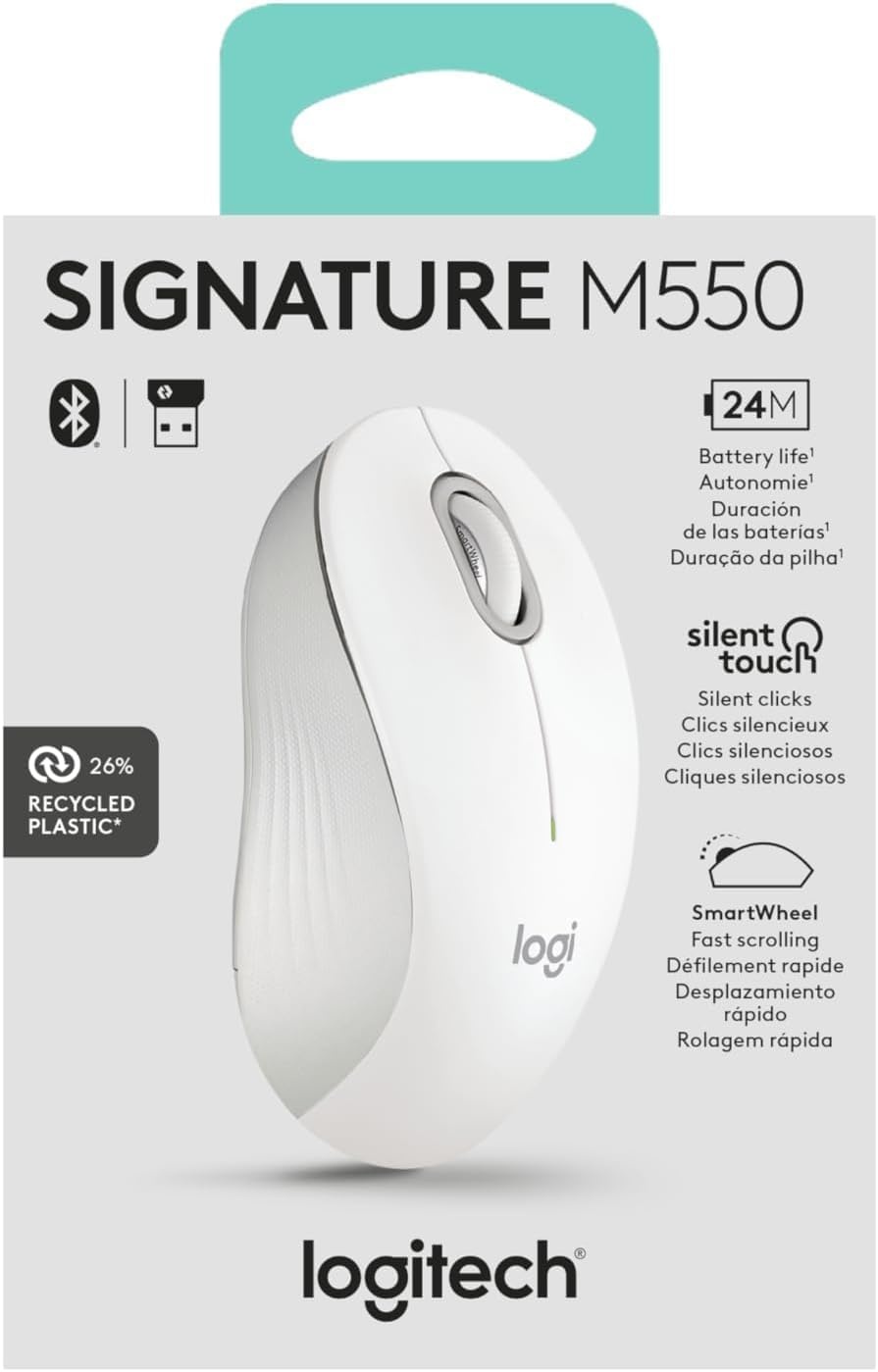 image:imageLogitech Signature M550 L Full Size Wireless Mouse for Large Sized Hands 2Year Battery Silent Clicks Bluetooth MultiDevice Compatibility BlueOff White