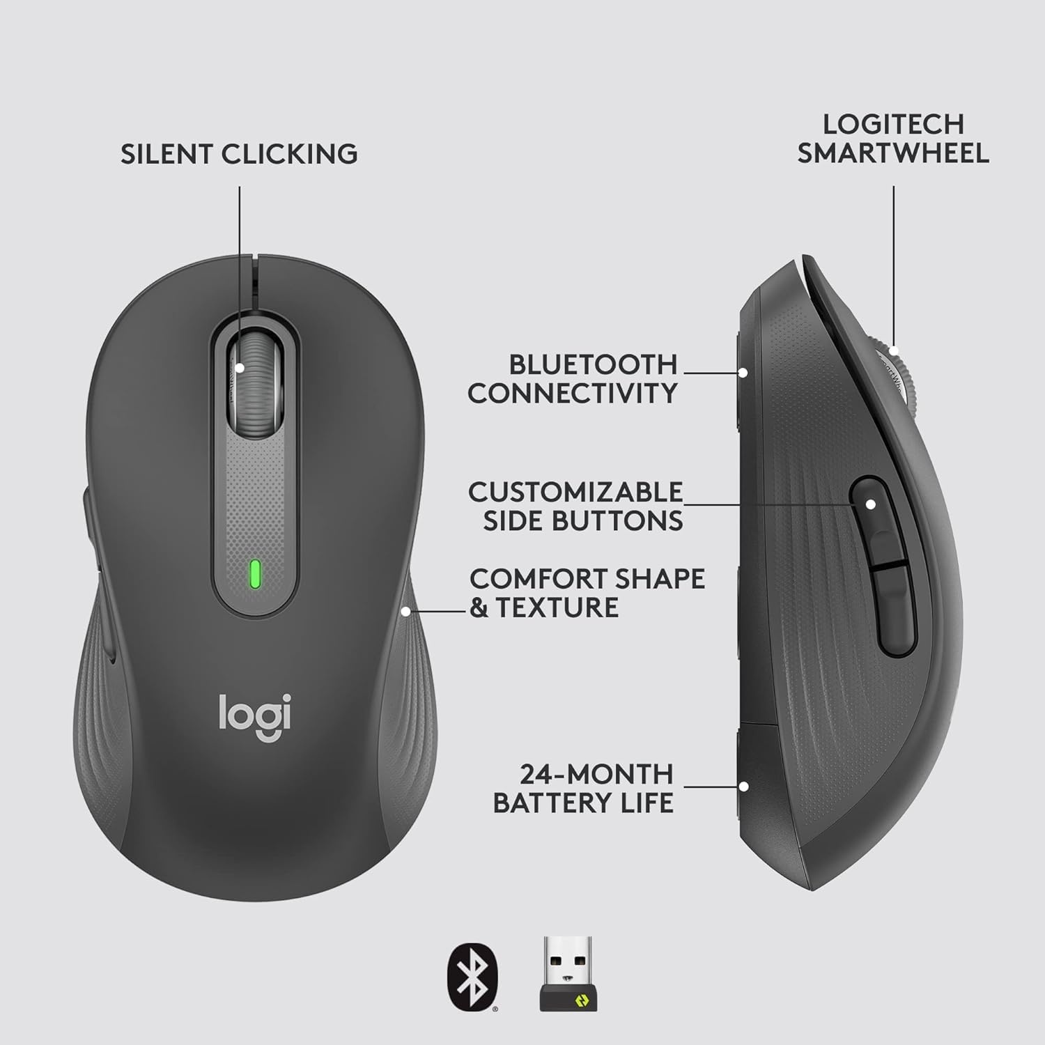 image:imageLogitech Signature M650 for Business Wireless Mouse for Small to Medium Sized Hands Logi Bolt Bluetooth SmartWheel GraphiteMedium