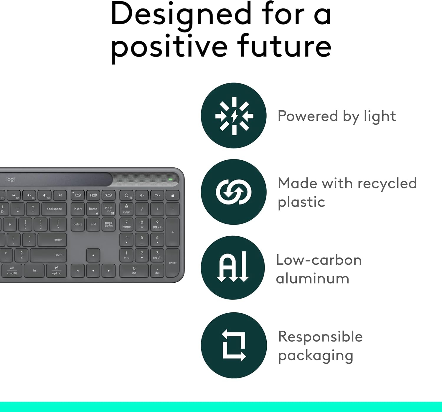 image:imageLogitech Signature Slim Solar Wireless Bluetooth Keyboard K980 for Business Quiet Typing Secure Receiver Windows Mac GraphiteKeyboard