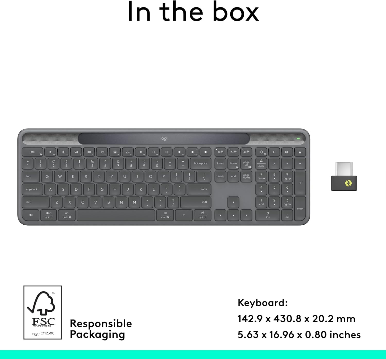 image:imageLogitech Signature Slim Solar Wireless Bluetooth Keyboard K980 for Business Quiet Typing Secure Receiver Windows Mac GraphiteKeyboard