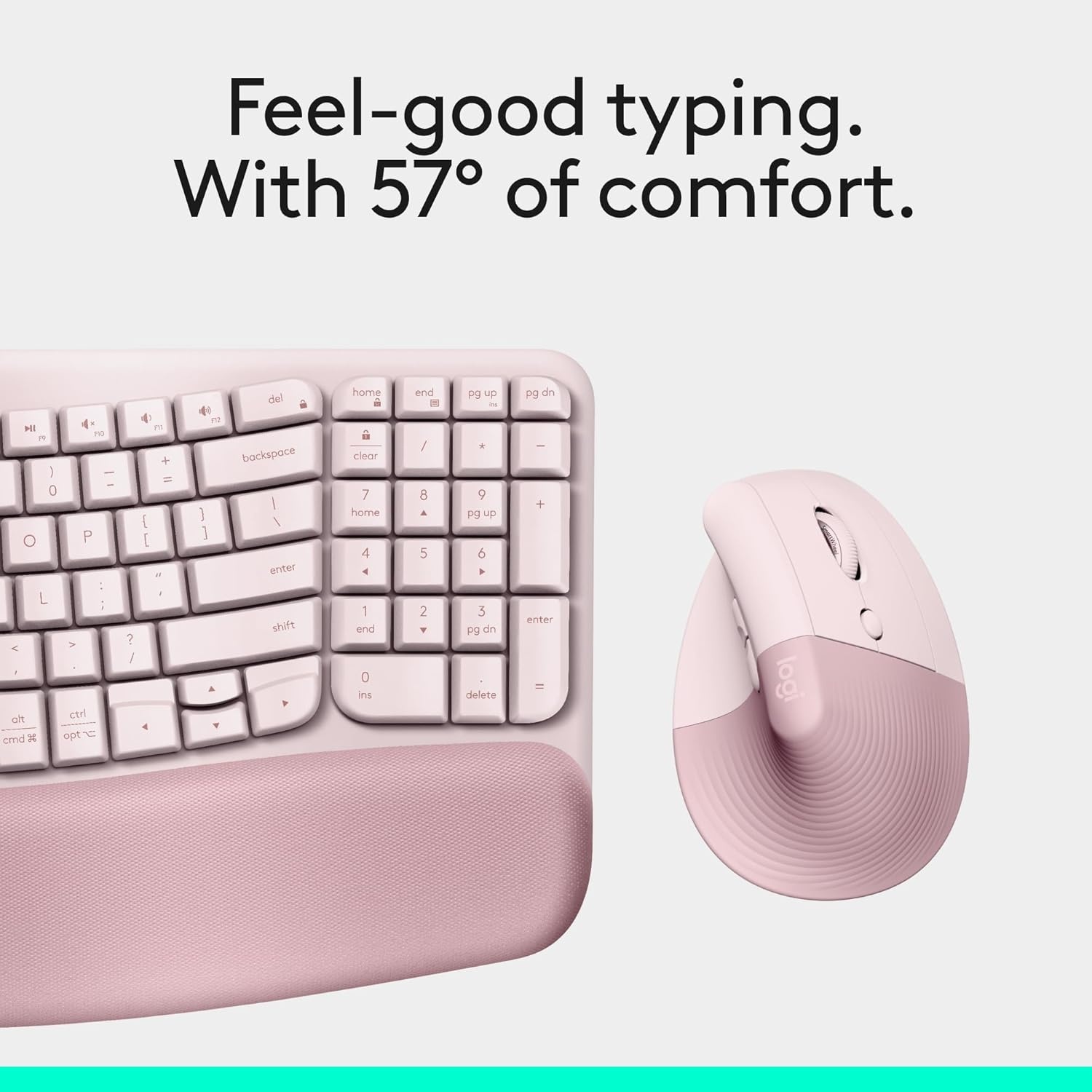 image:imageLogitech Wave Keys amp Lift Vertical Mouse Ergonomic Wireless Keyboard and Mouse Combo with Cushioned Palm Rest EasySwitch Bluetooth for MultiOS WindowsMac OffWhiteRose