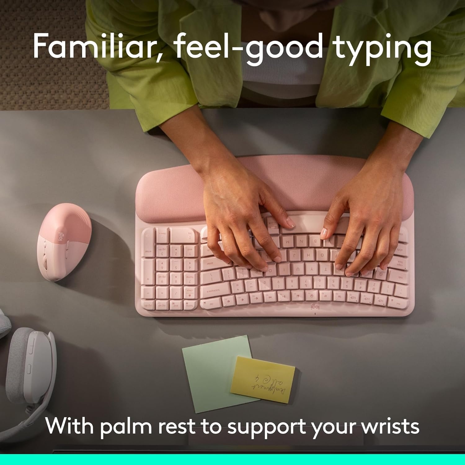 image:imageLogitech Wave Keys amp Lift Vertical Mouse Ergonomic Wireless Keyboard and Mouse Combo with Cushioned Palm Rest EasySwitch Bluetooth for MultiOS WindowsMac OffWhiteRose
